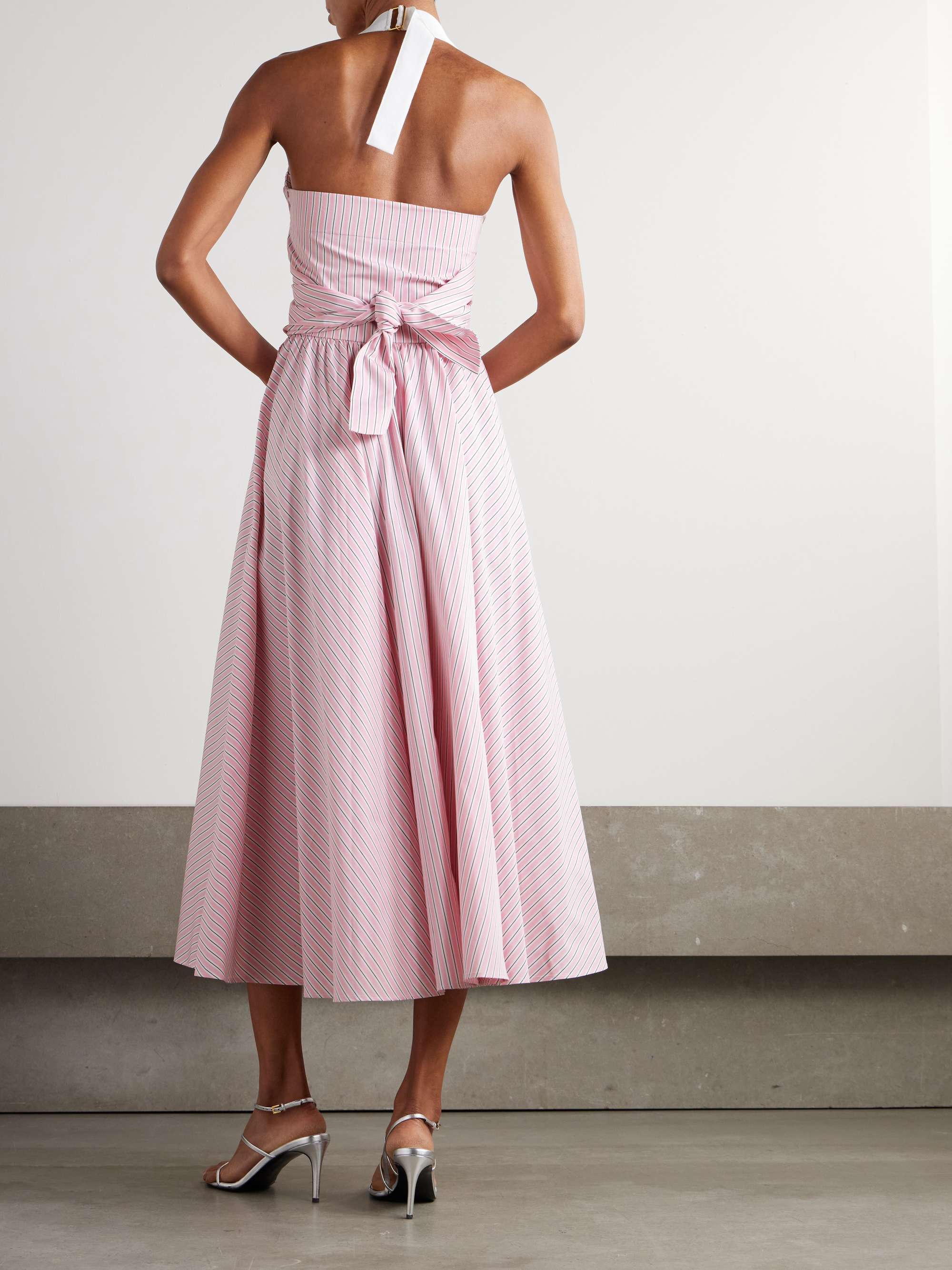 Draped striped cotton-poplin halterneck midi dress view