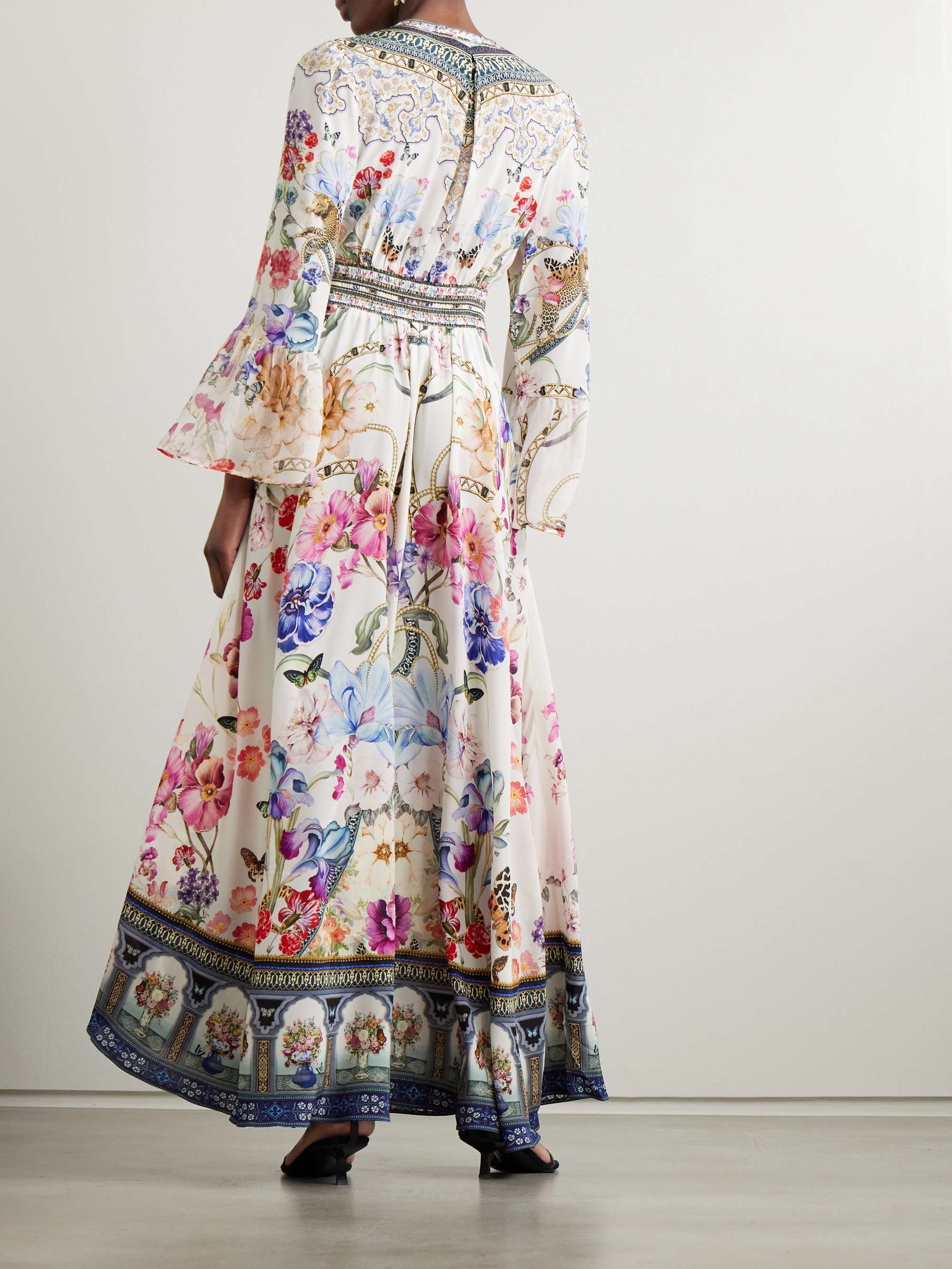 Crystal-embellished ruffled floral-print silk maxi dress view