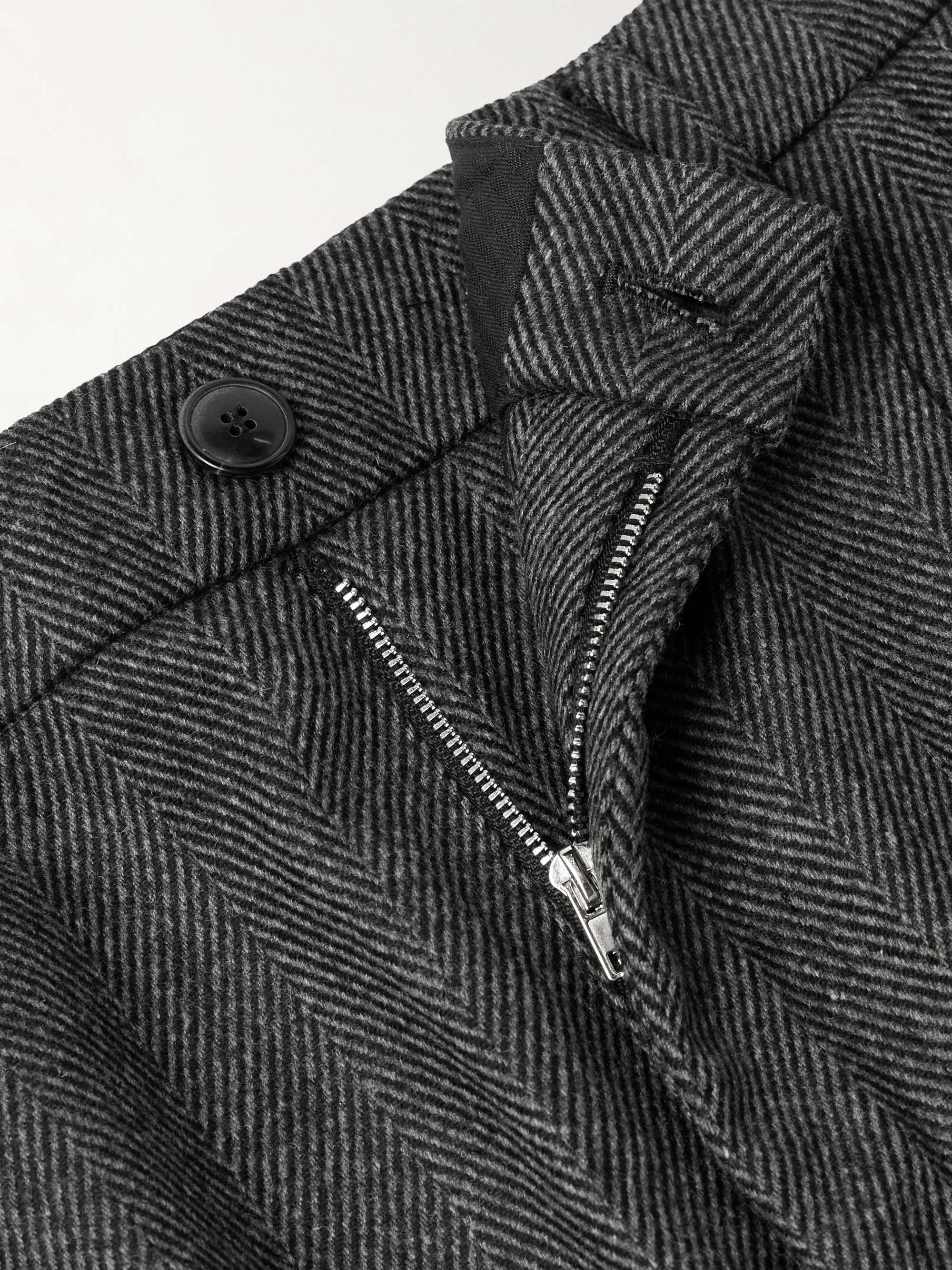 Traveler Straight-Leg Pleated Herringbone Wool and Cashmere-Blend Trousers view