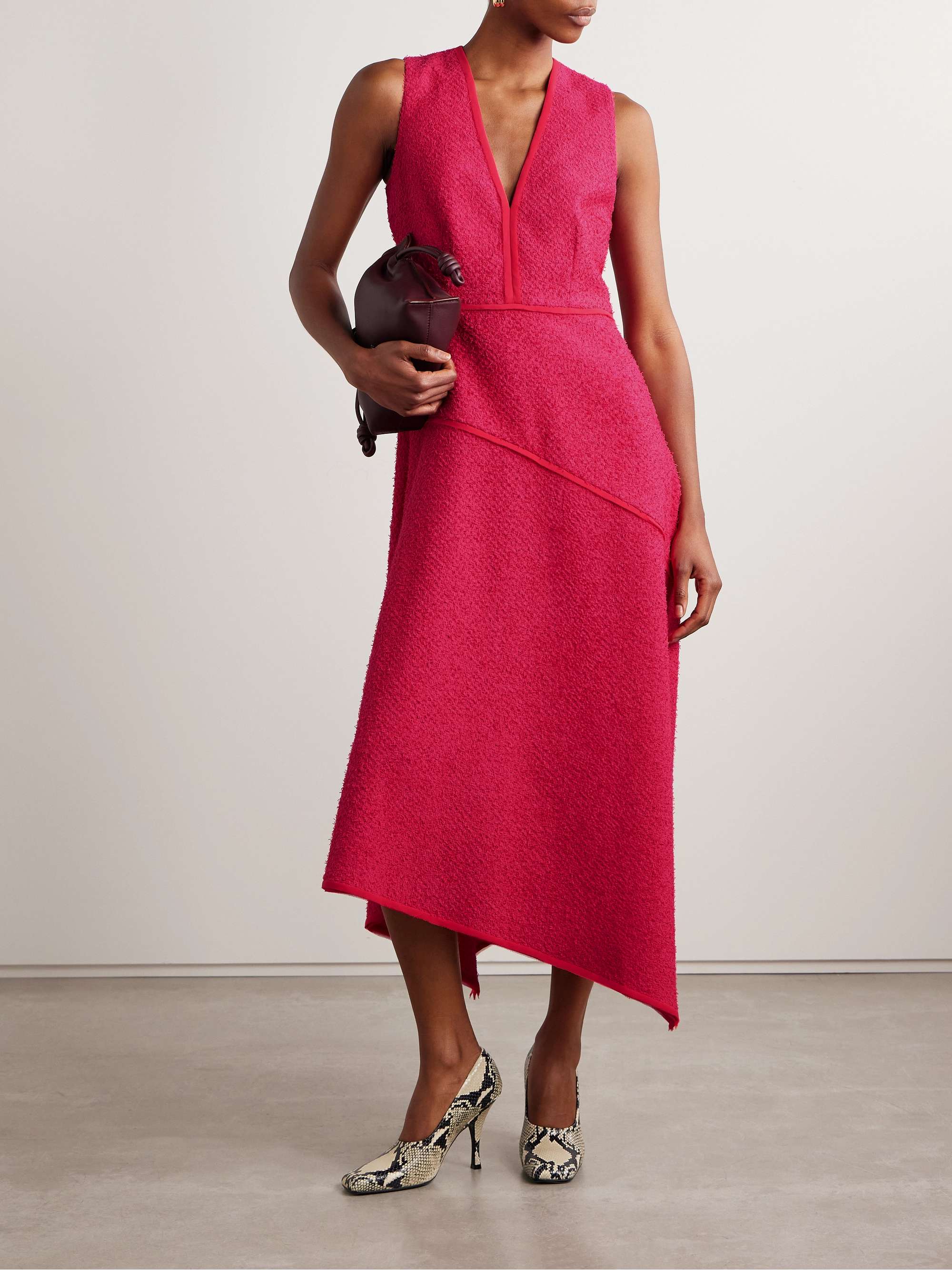 Florence chiffon-trimmed cotton-blend tweed midi dress view
