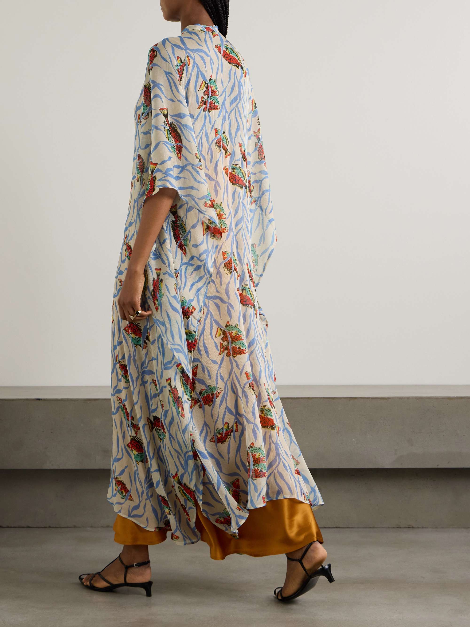 Swimmers asymmetric tie-detailed printed crepon maxi dress view