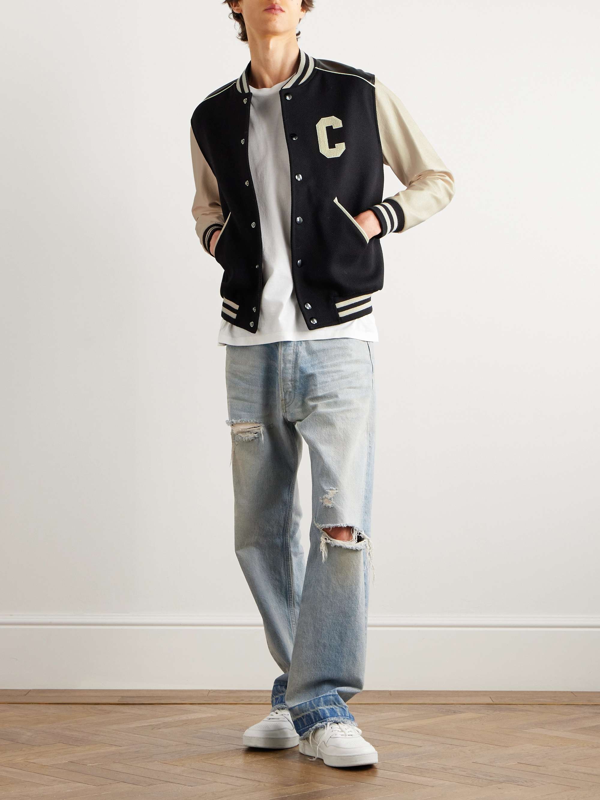 Appliquéd Wool-Blend and Leather Varsity Jacket view