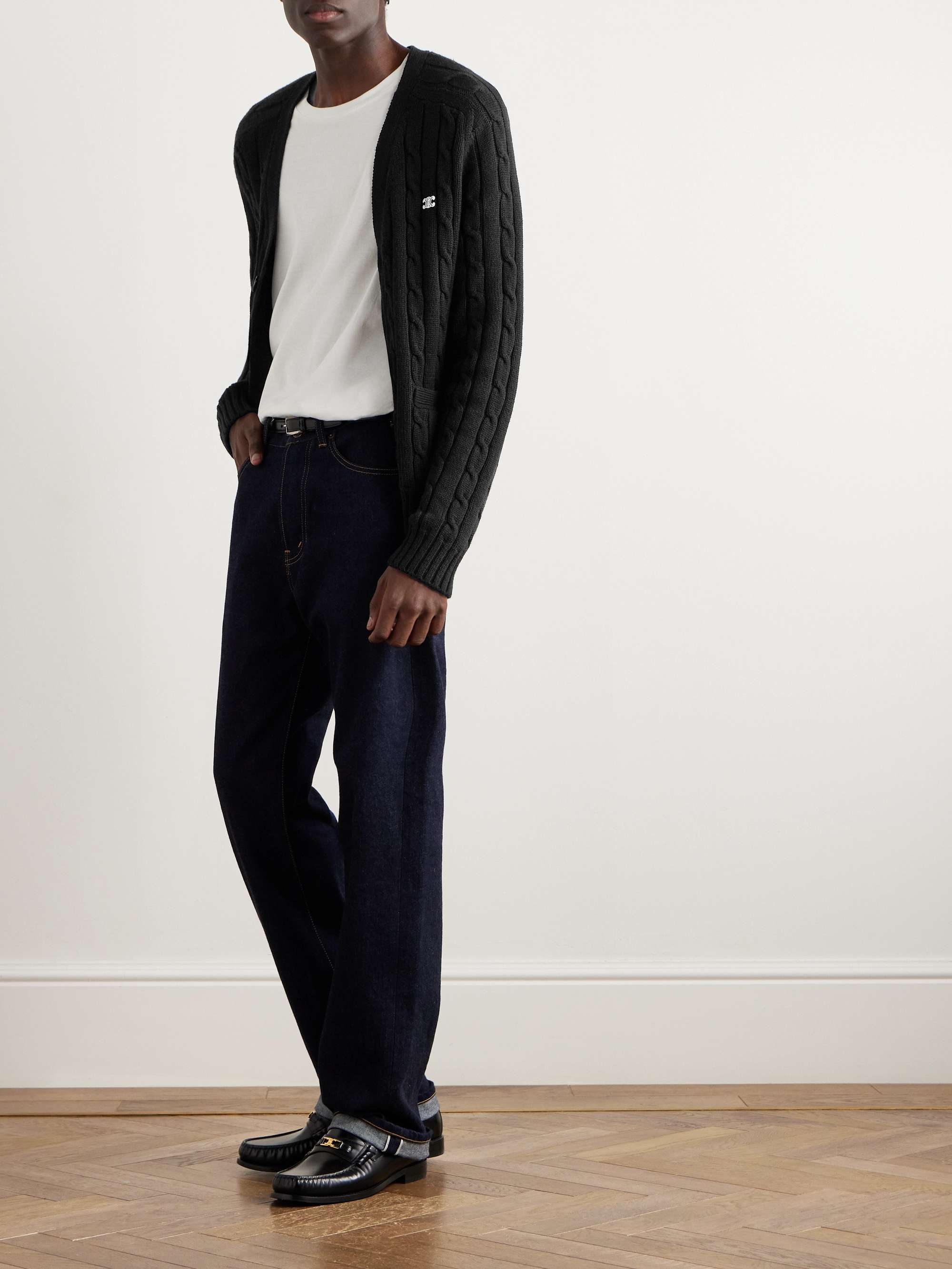 Logo-Embroidered Cable-Knit Cashmere Cardigan view