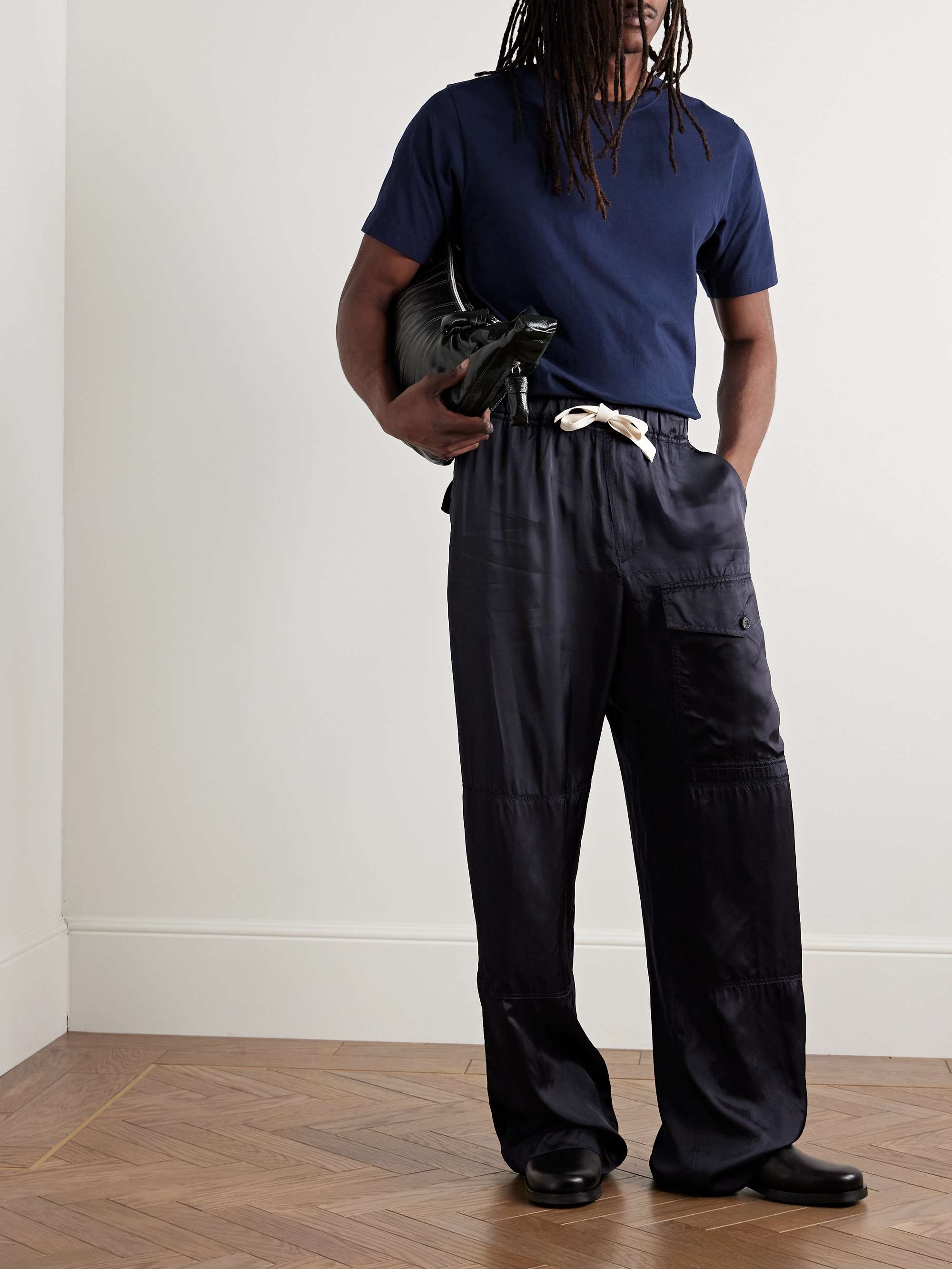 Pannoch Wide-Leg Satin Drawstring Cargo Trousers view
