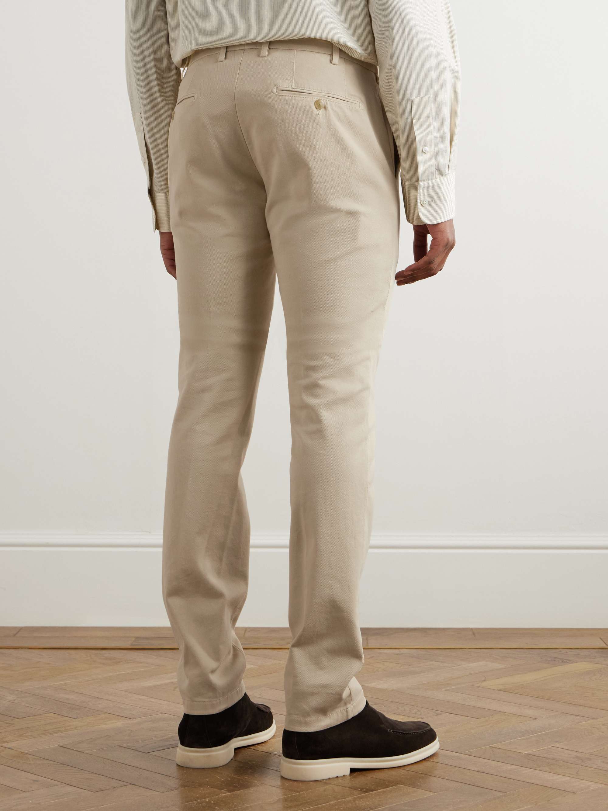 Slim-Fit Straight-Leg Garment-Dyed Stretch-Cotton Twill Trousers view