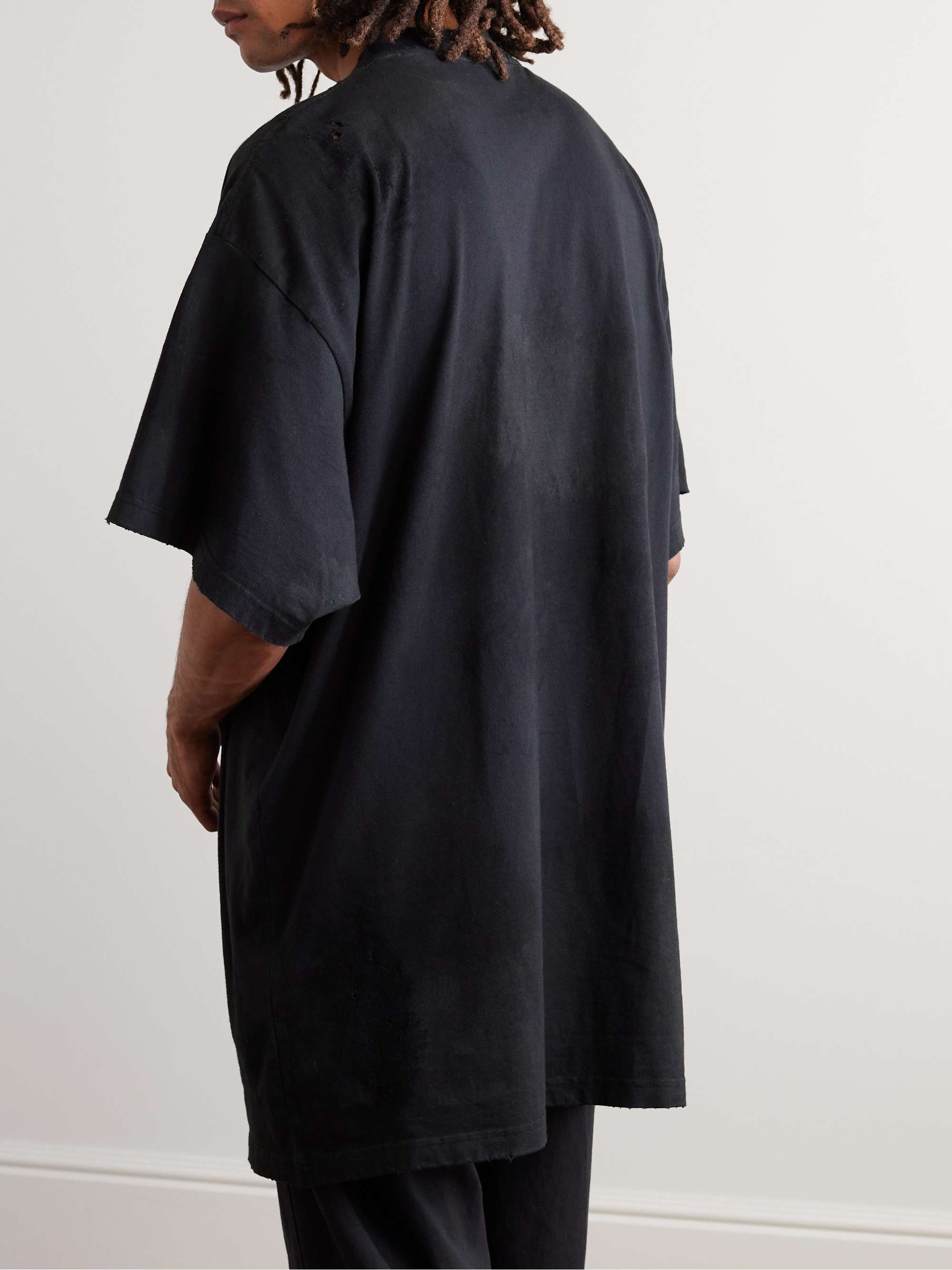 Oversized Distressed Logo-Appliquéd Cotton-Jersey T-Shirt view