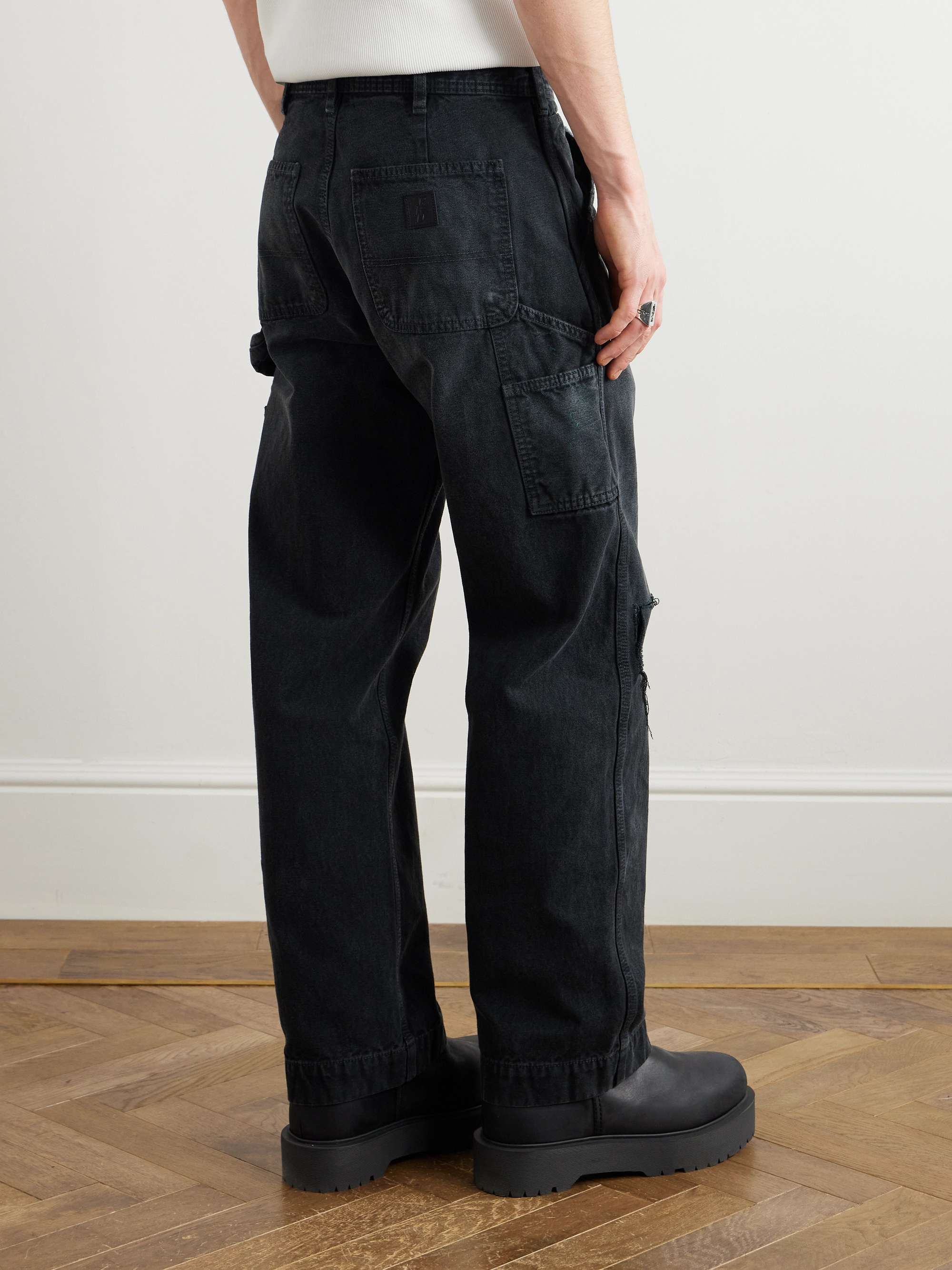 Wide-Leg Distressed Paint-Splattered Jeans view