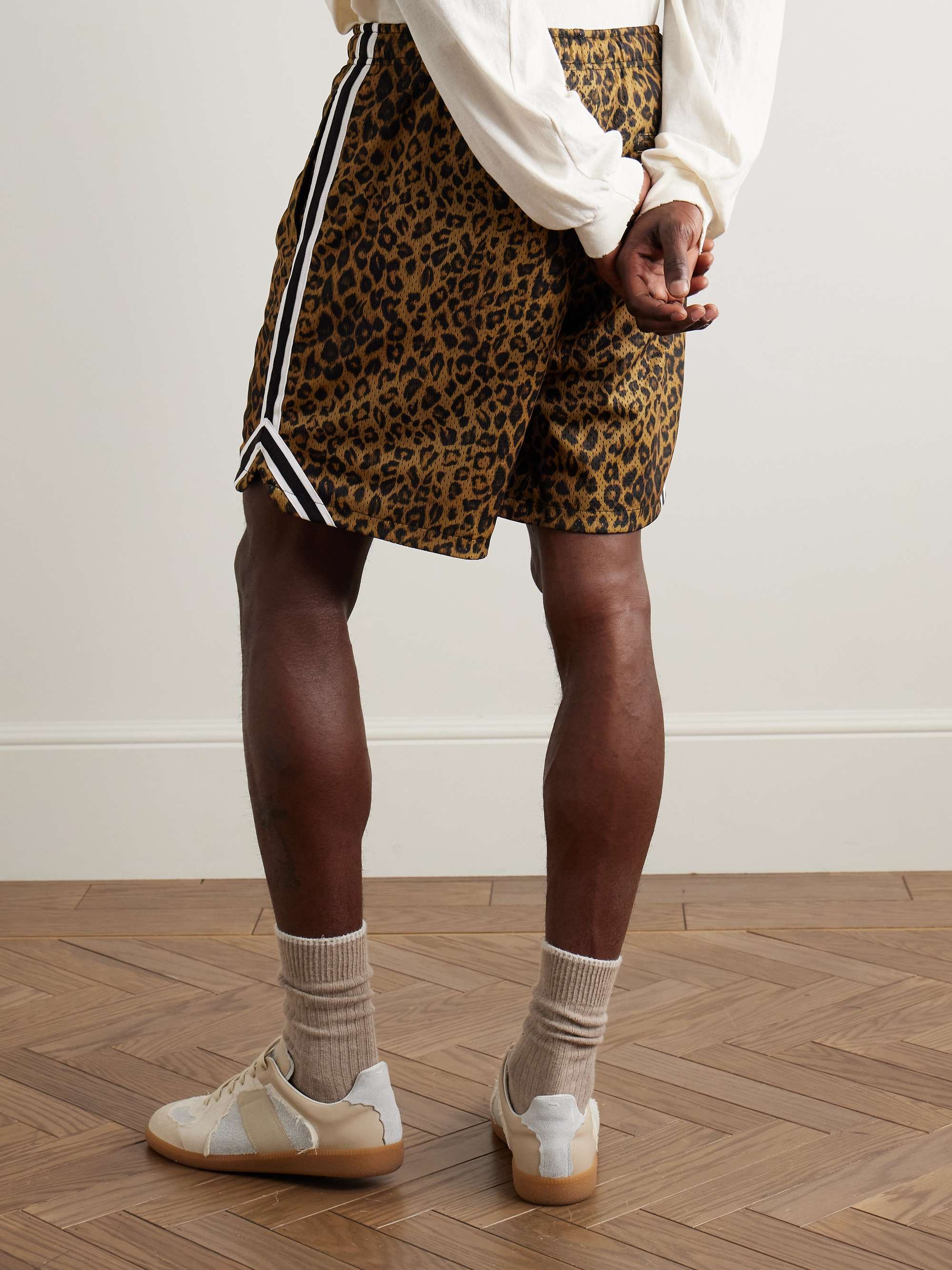 Rivalry Straight-Leg Webbing-Trimmed Leopard-Print Mesh Shorts view