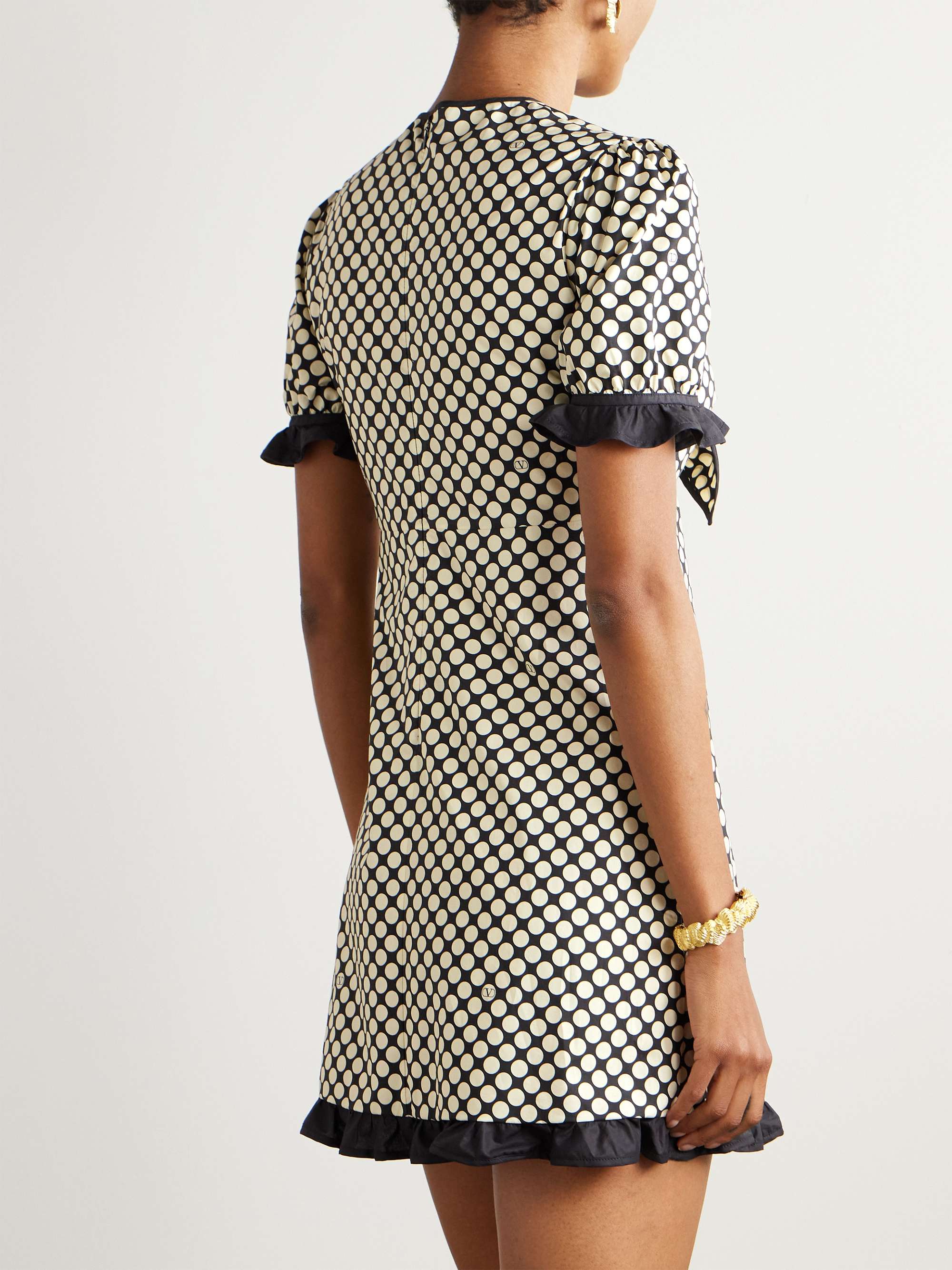 Bow-detailed ruffled polka-dot cotton-poplin mini dress view