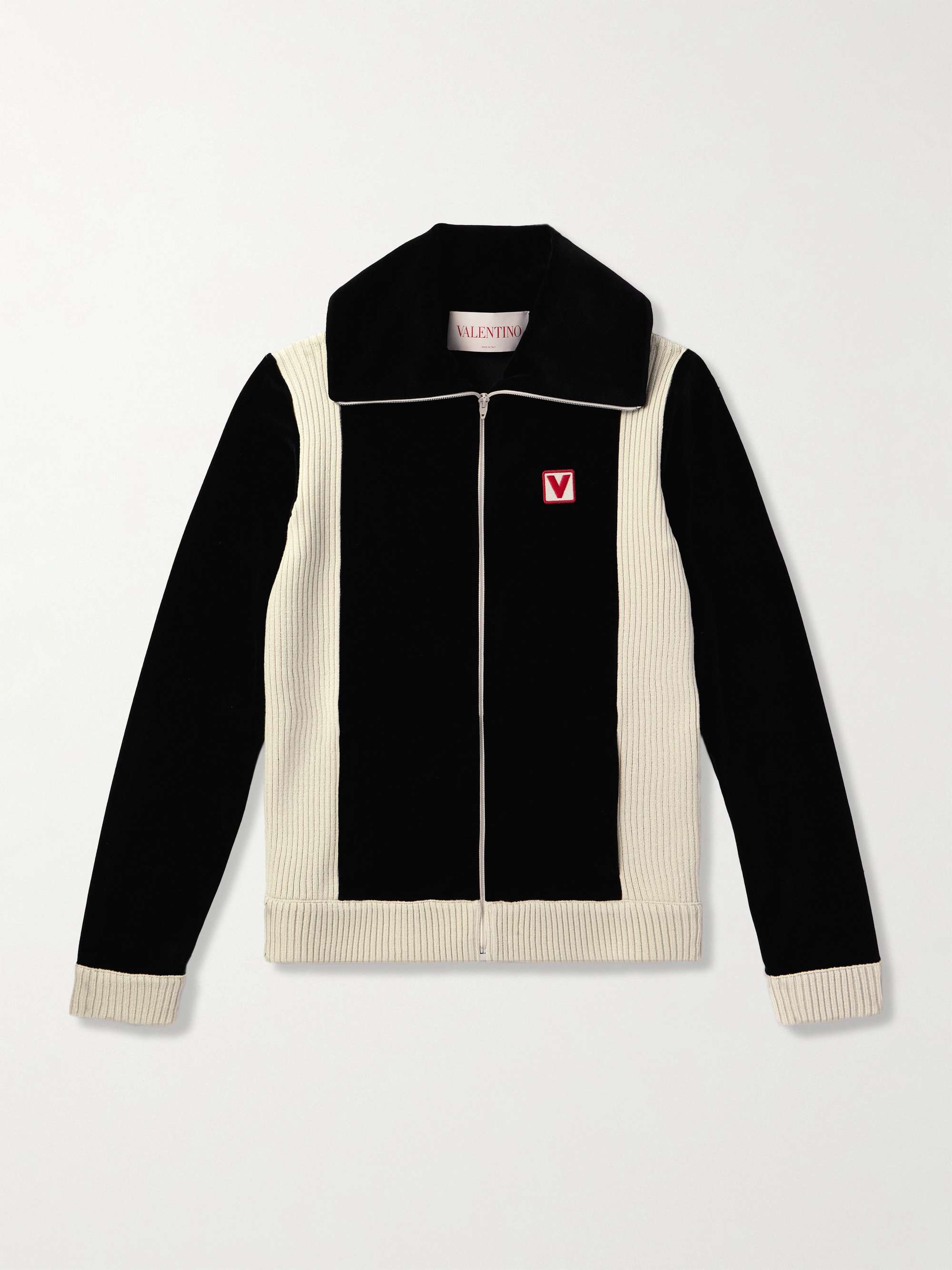 Slim-Fit Ribbed Wool-Trimmed Cotton-Blend Velour Track Jacket hero visual