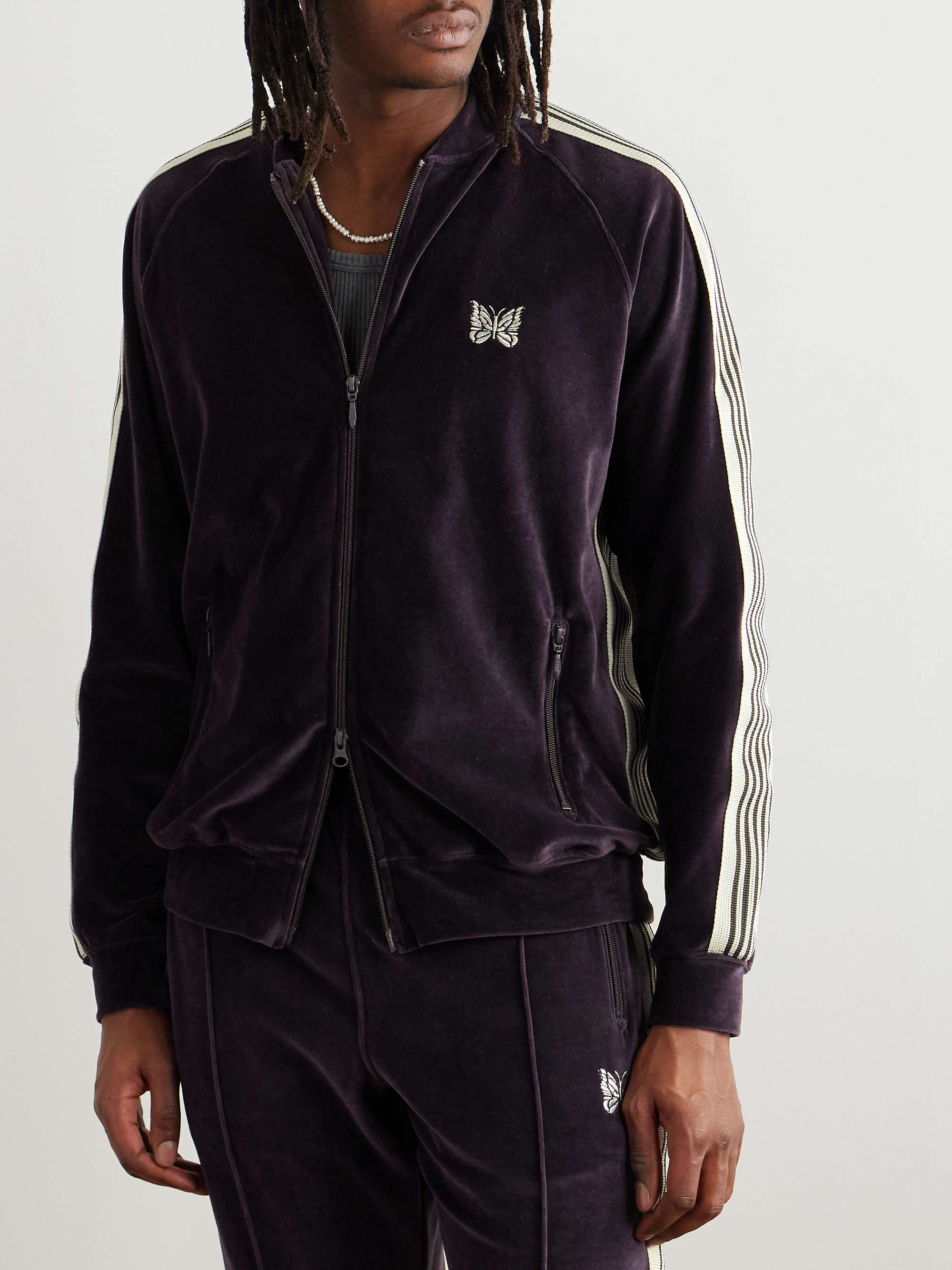 Logo-Embroidered Striped Cotton-Blend Velour Jacket view