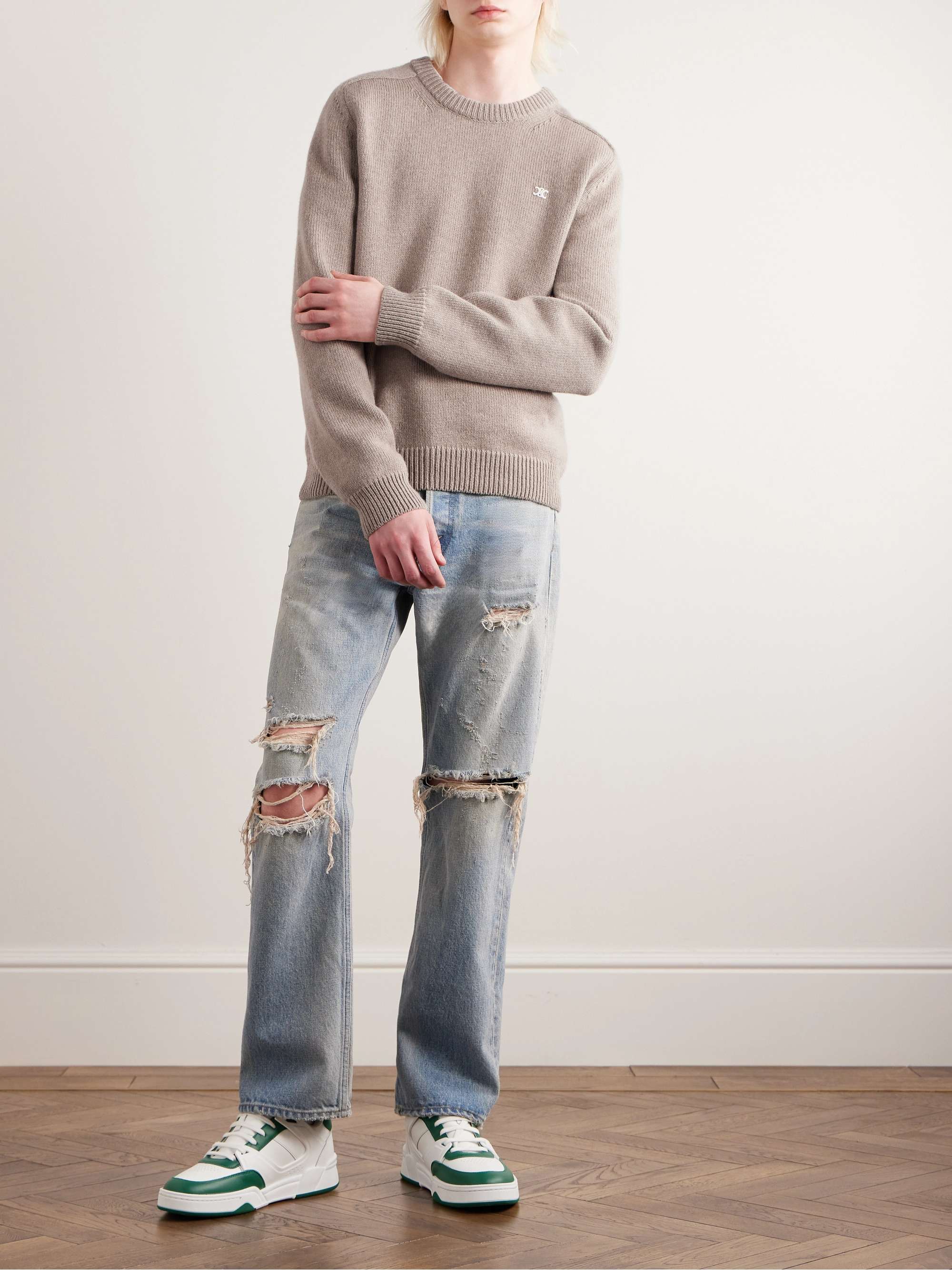 Triomphe Logo-Embroidered Wool and Cashmere-Blend Sweater view