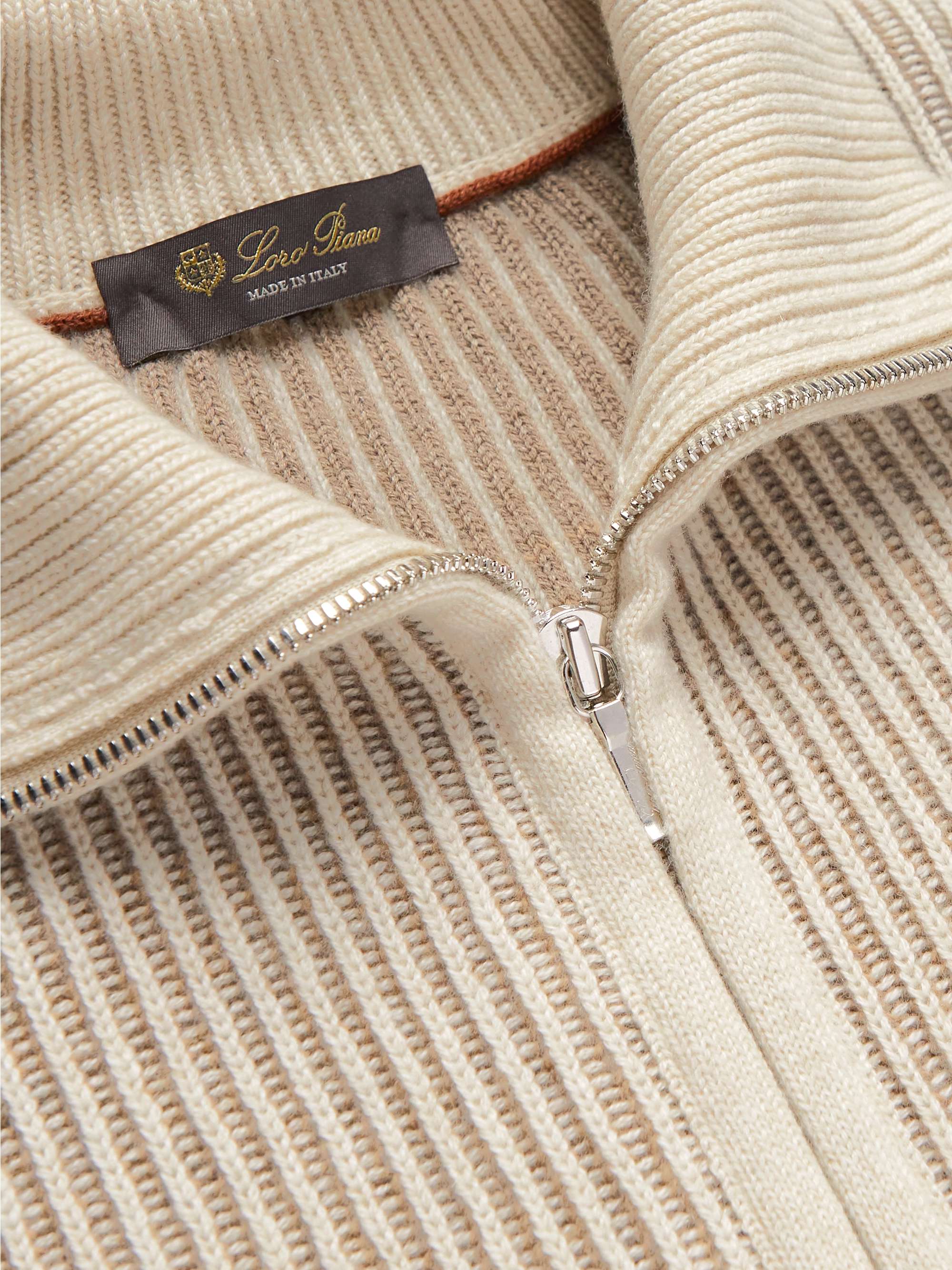 Ribbed Cashmere and Wool-Blend Zip-Up Cardigan view
