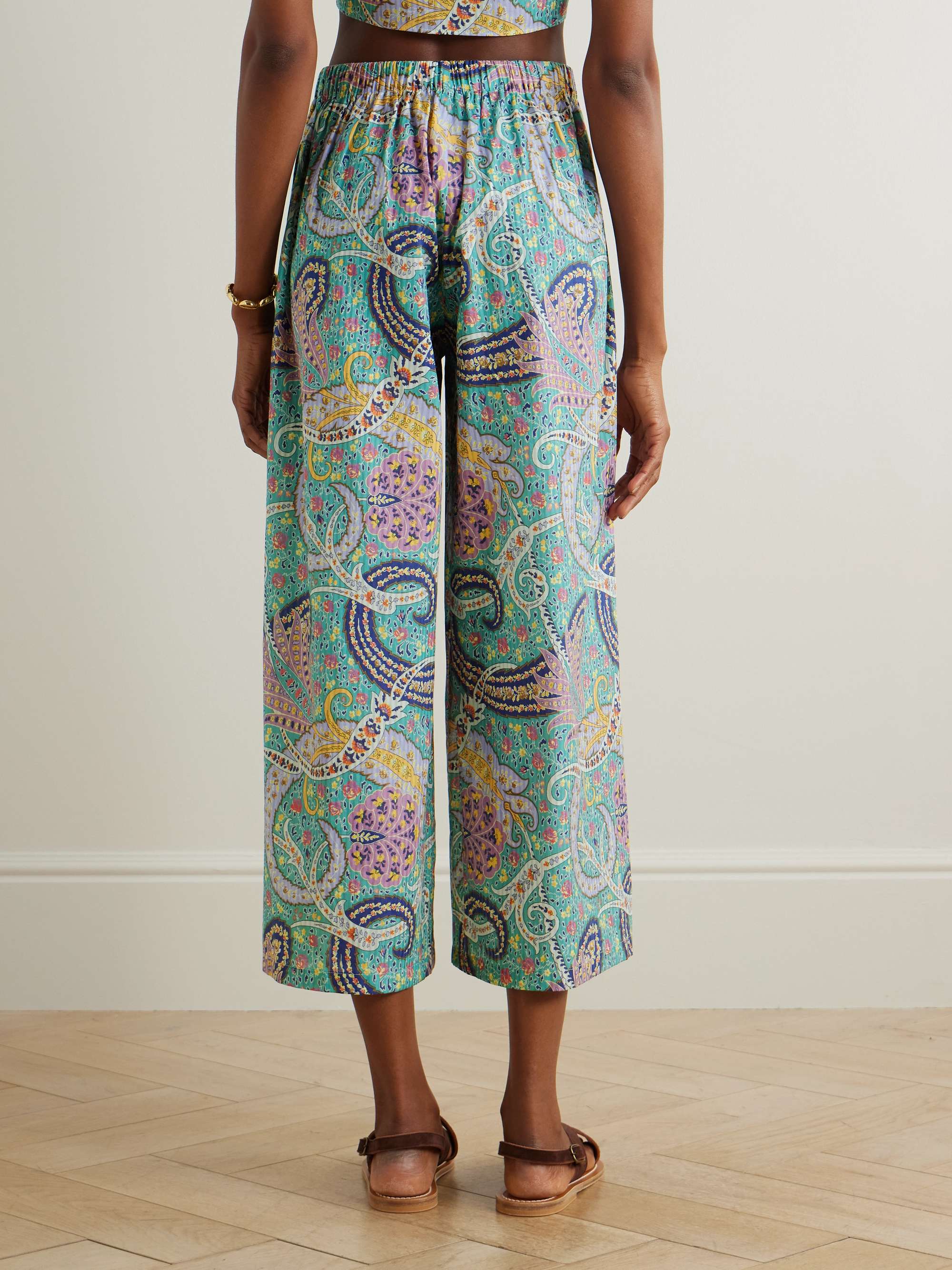 Paisley-print cotton and silk-blend voile wide-leg pants view
