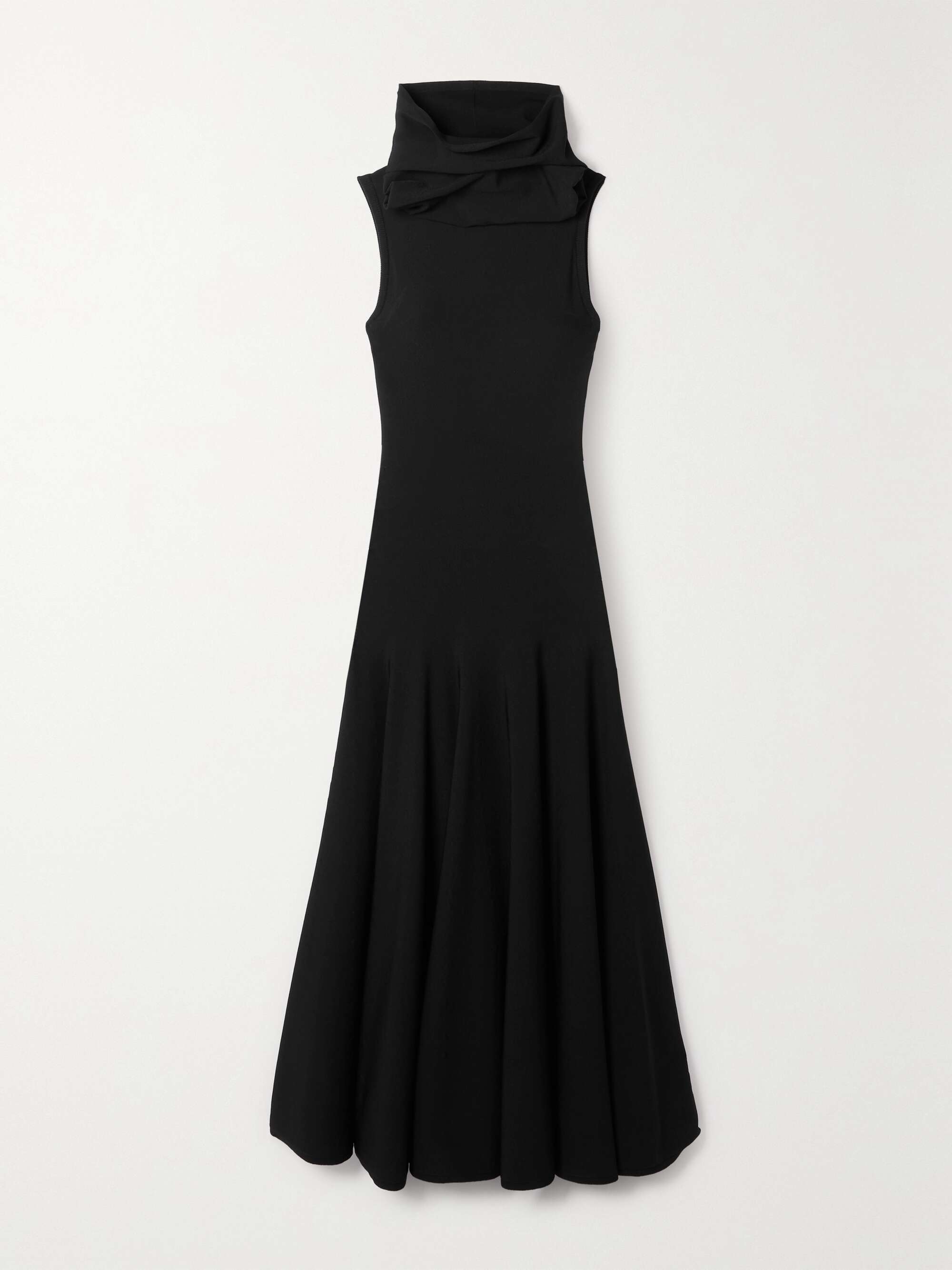 Hooded pleated stretch-knit midi dress hero visual