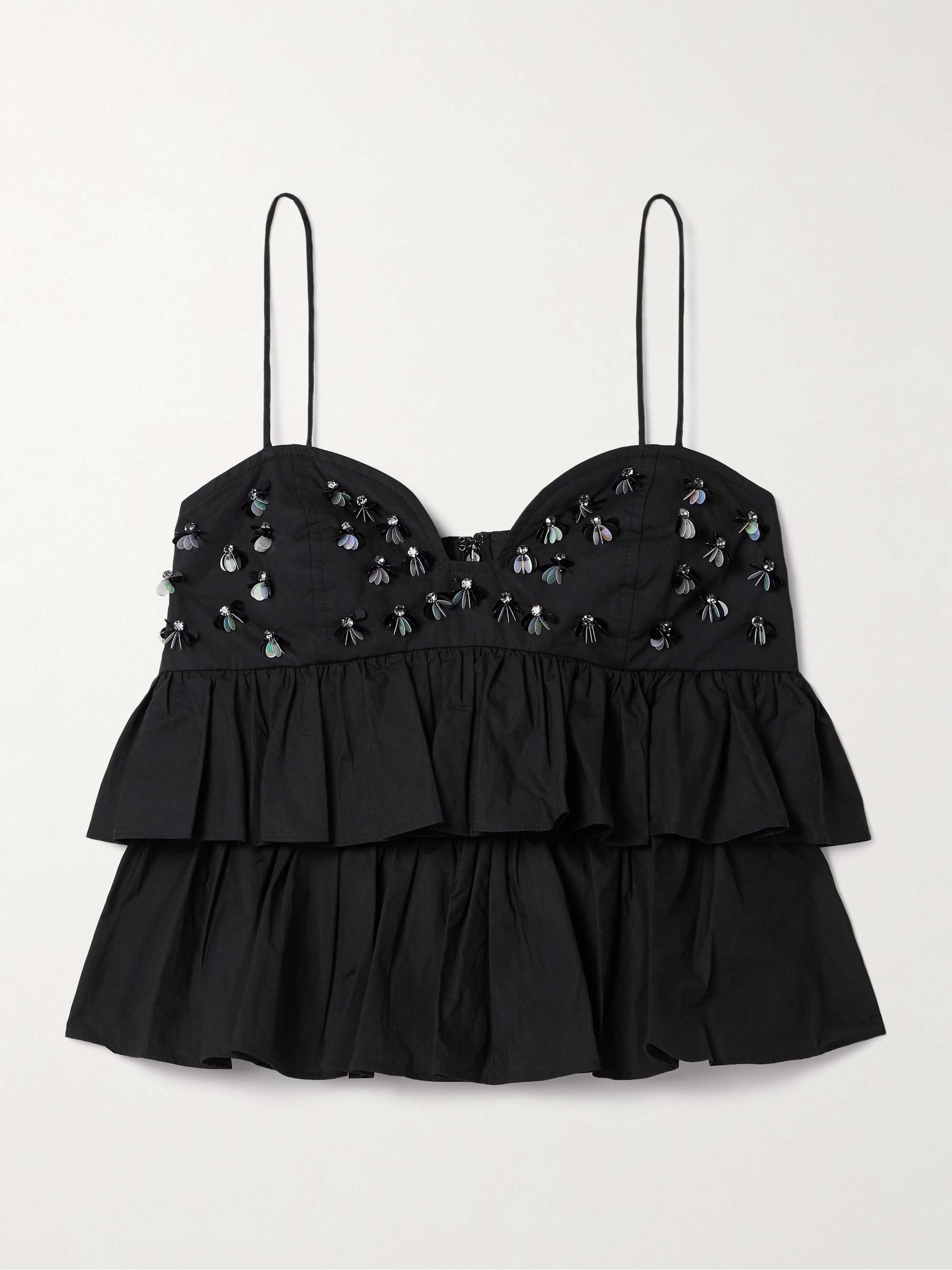 Lucia cropped embellished ruffled cotton-poplin top hero visual