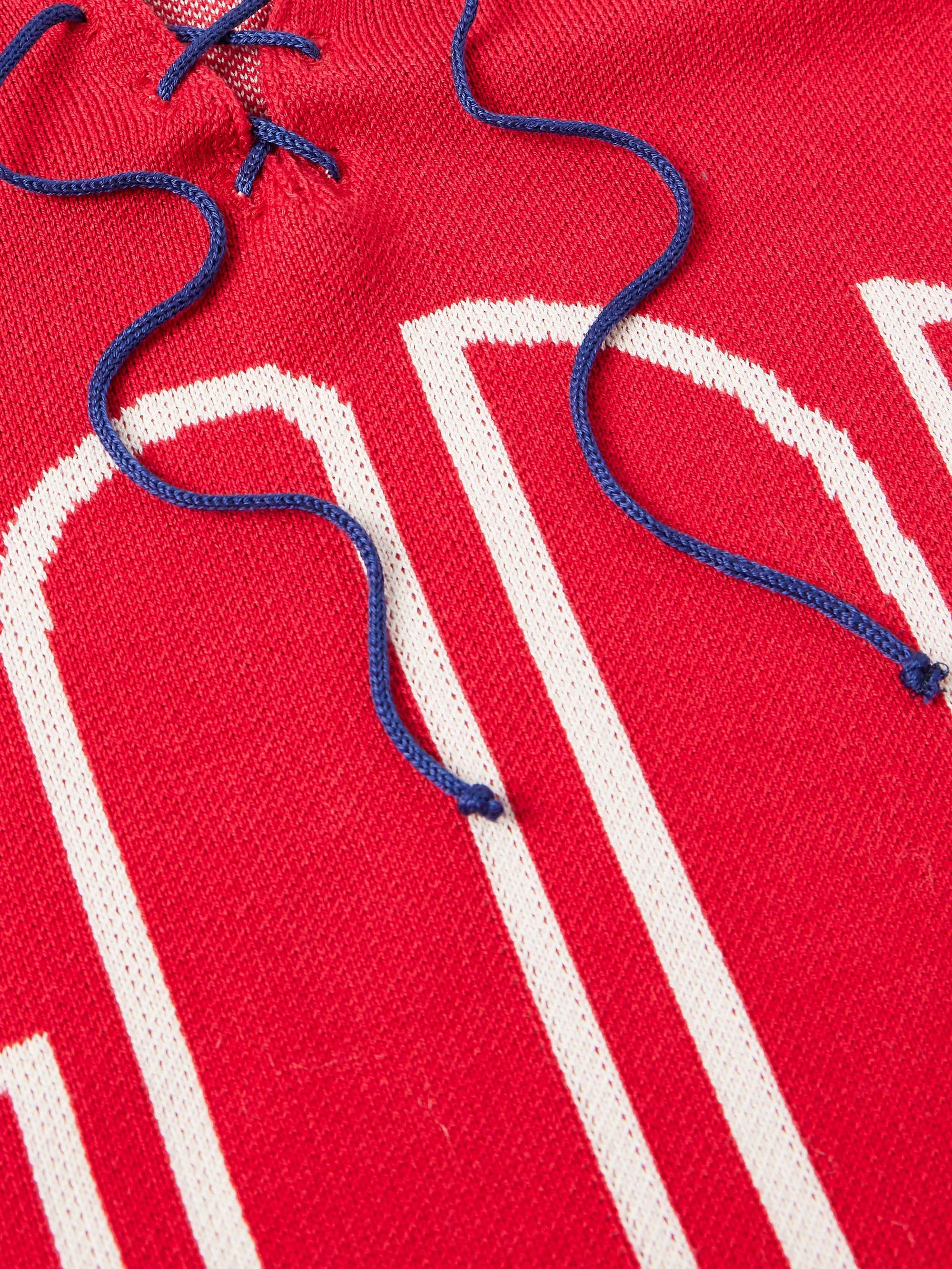 Rink Lace-Up Logo-Jacquard Striped Mako Cotton Sweater view