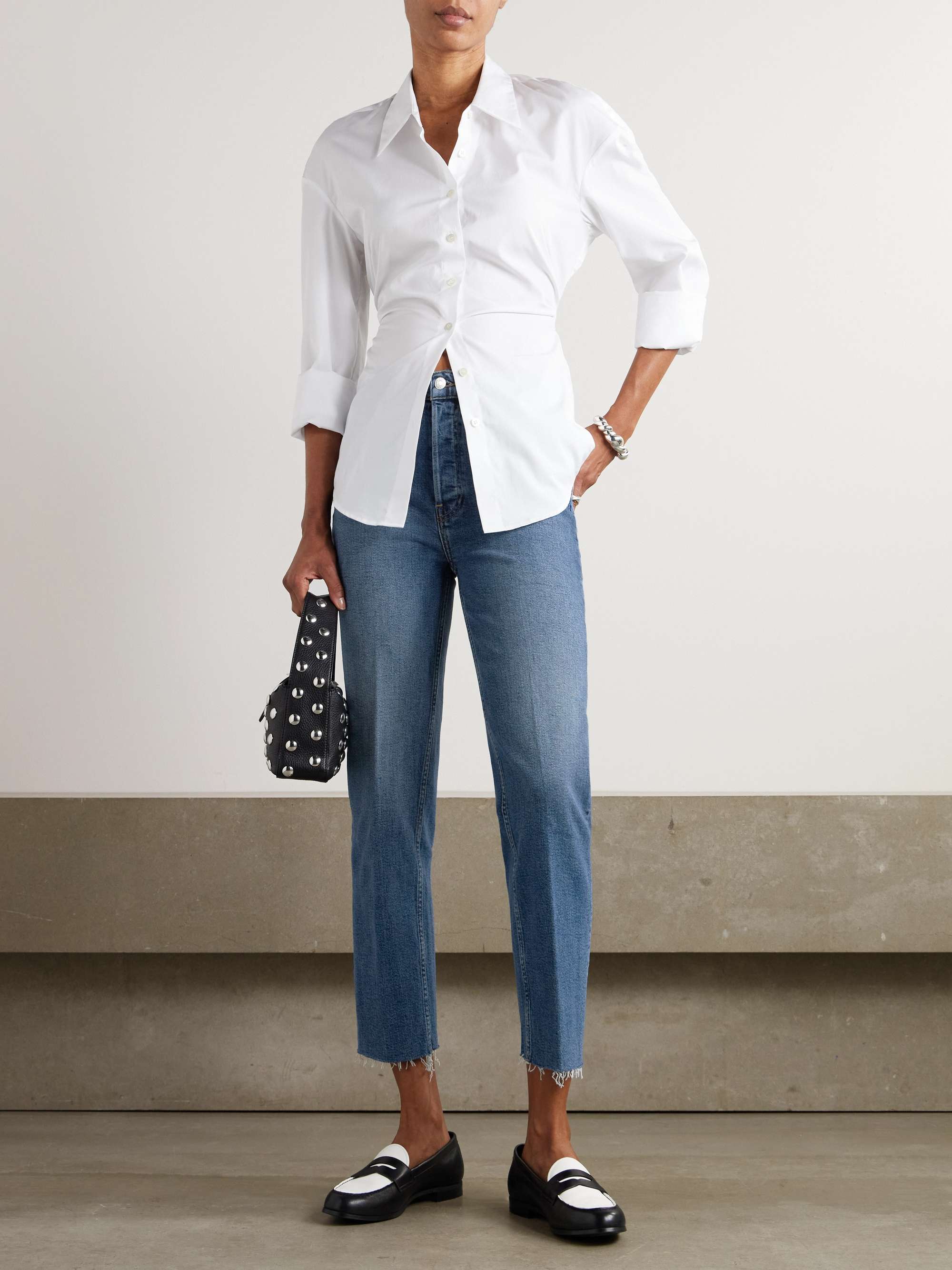 70s High Rise Stove Pipe frayed straight-leg jeans view