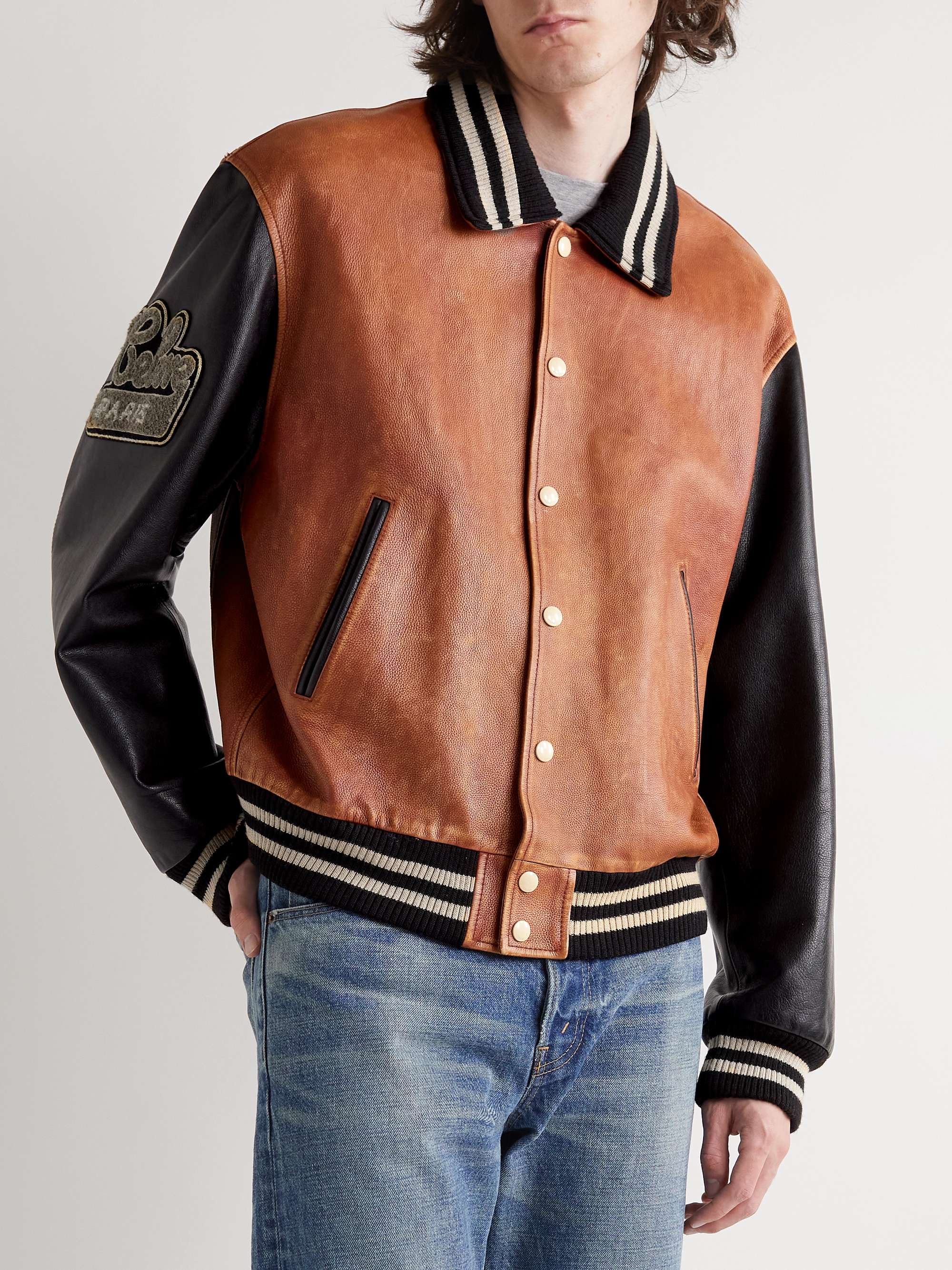 Teddy Oversized Logo-Appliquéd Leather Bomber Jacket view