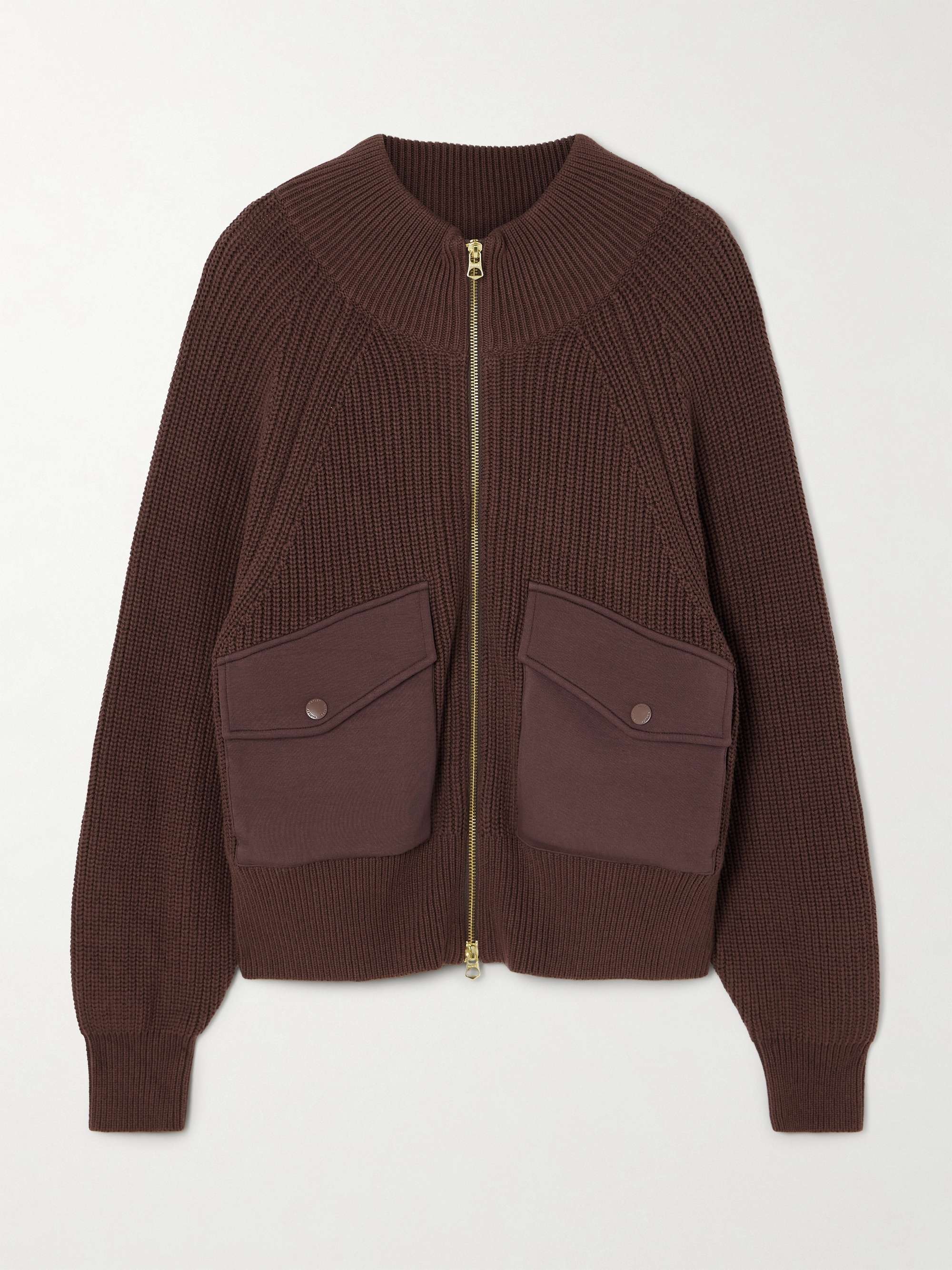 Tessa DoubleSoft®-trimmed ribbed cotton-blend cardigan hero visual