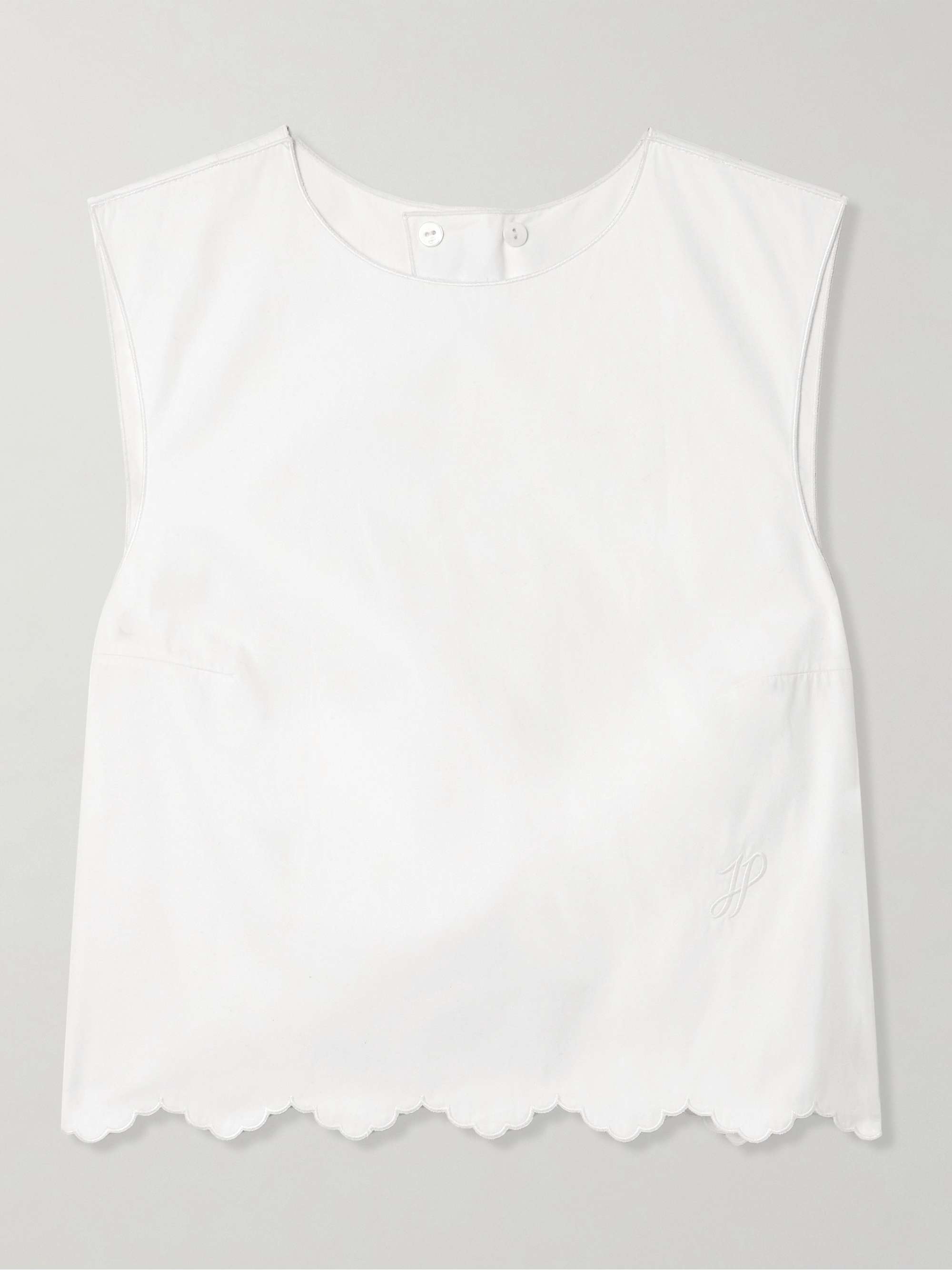 Cropped open-back scalloped cotton-poplin top hero visual