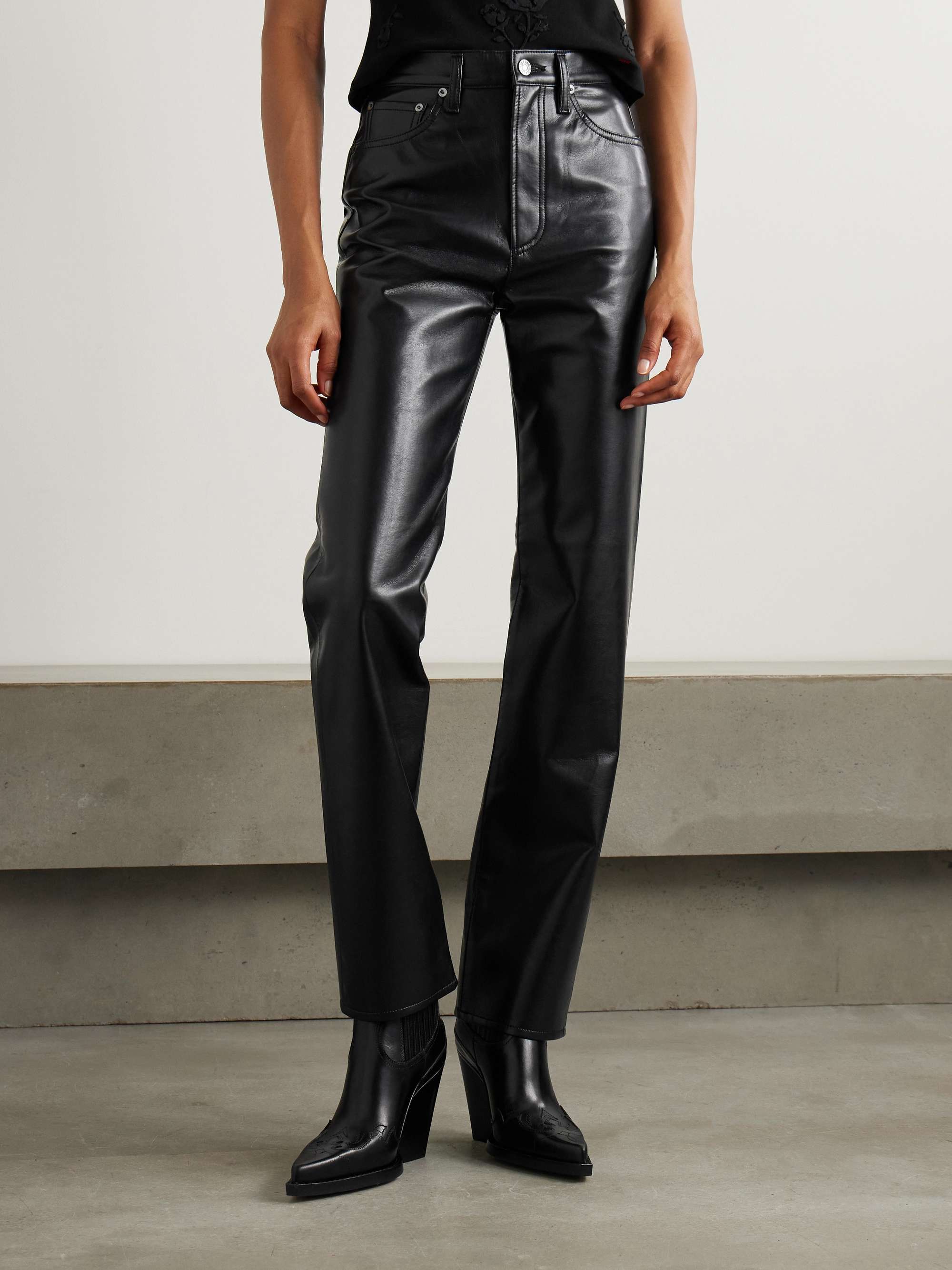 90s Pinch Waist Long recycled leather-blend straight-leg pants view