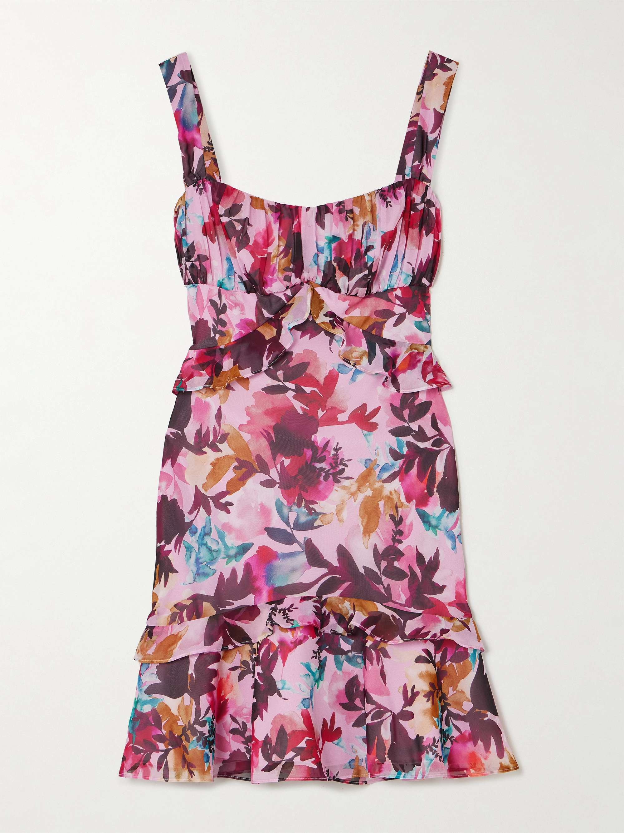 Chandra ruffled floral-print silk crepe de chine mini dress hero visual