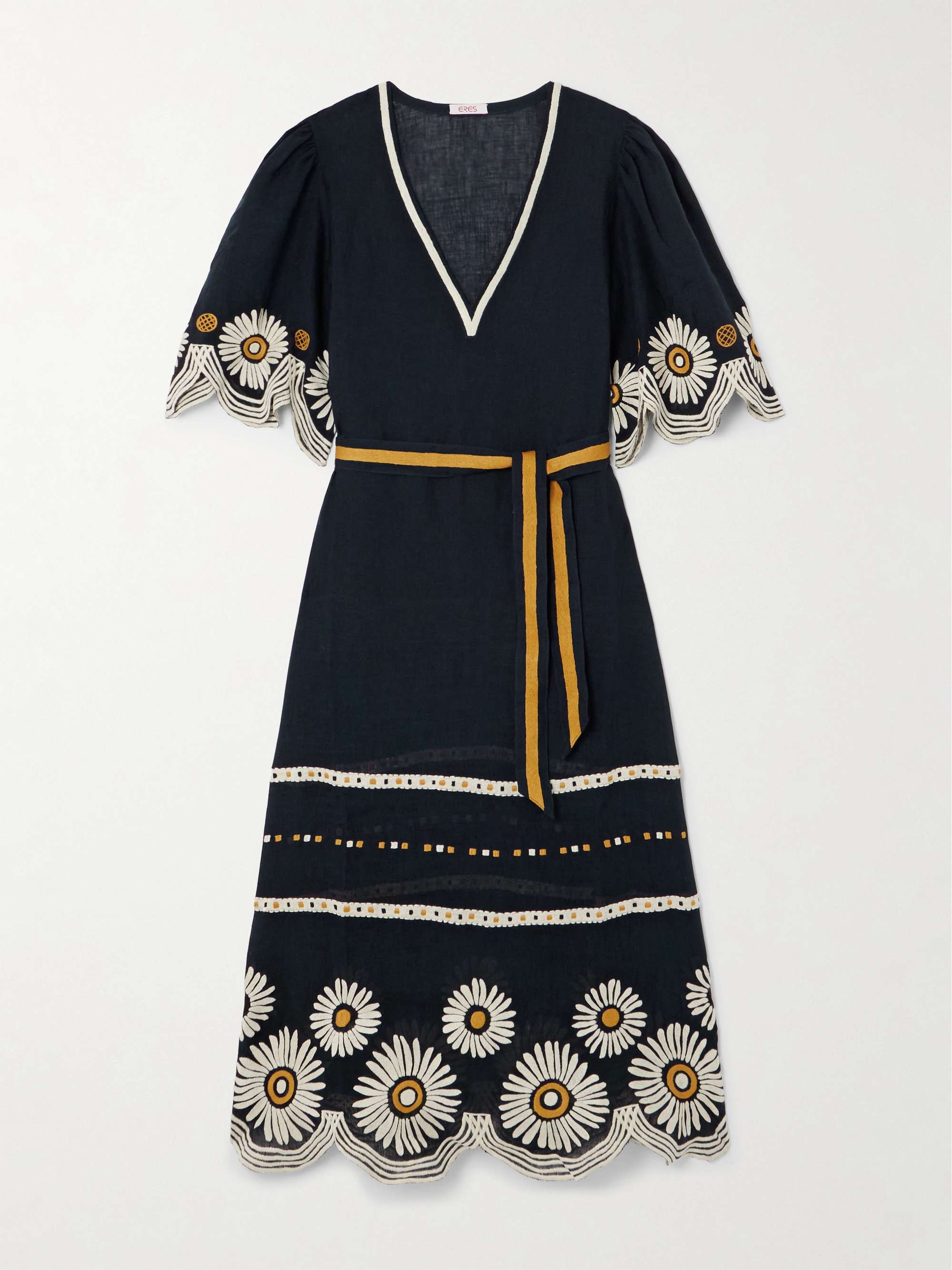 Hortense belted scalloped embroidered linen midi dress hero visual