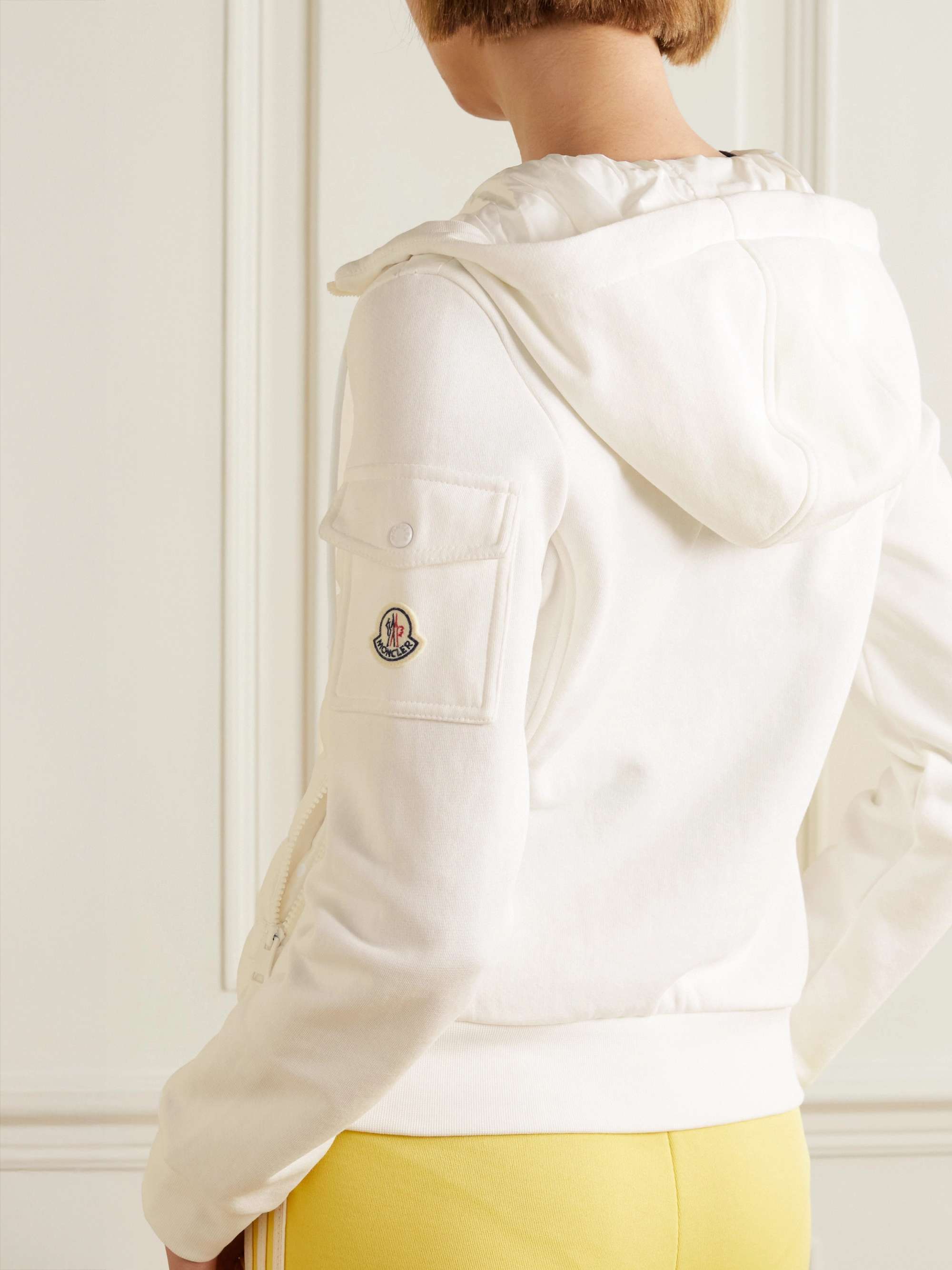 Paneled cotton-blend terry and quilted shell down hoodie view