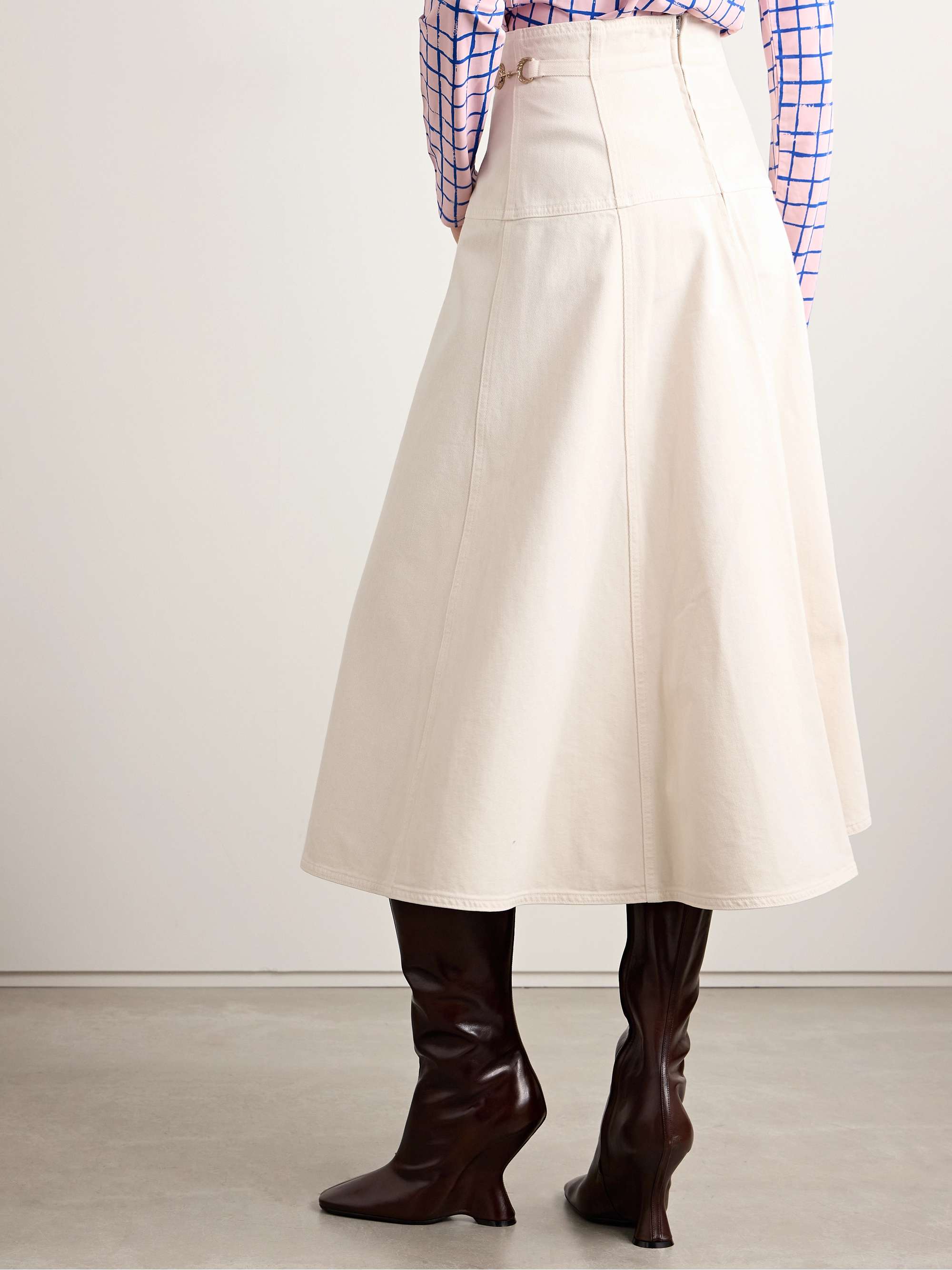 The Brigette horsebit-embellished denim midi skirt view