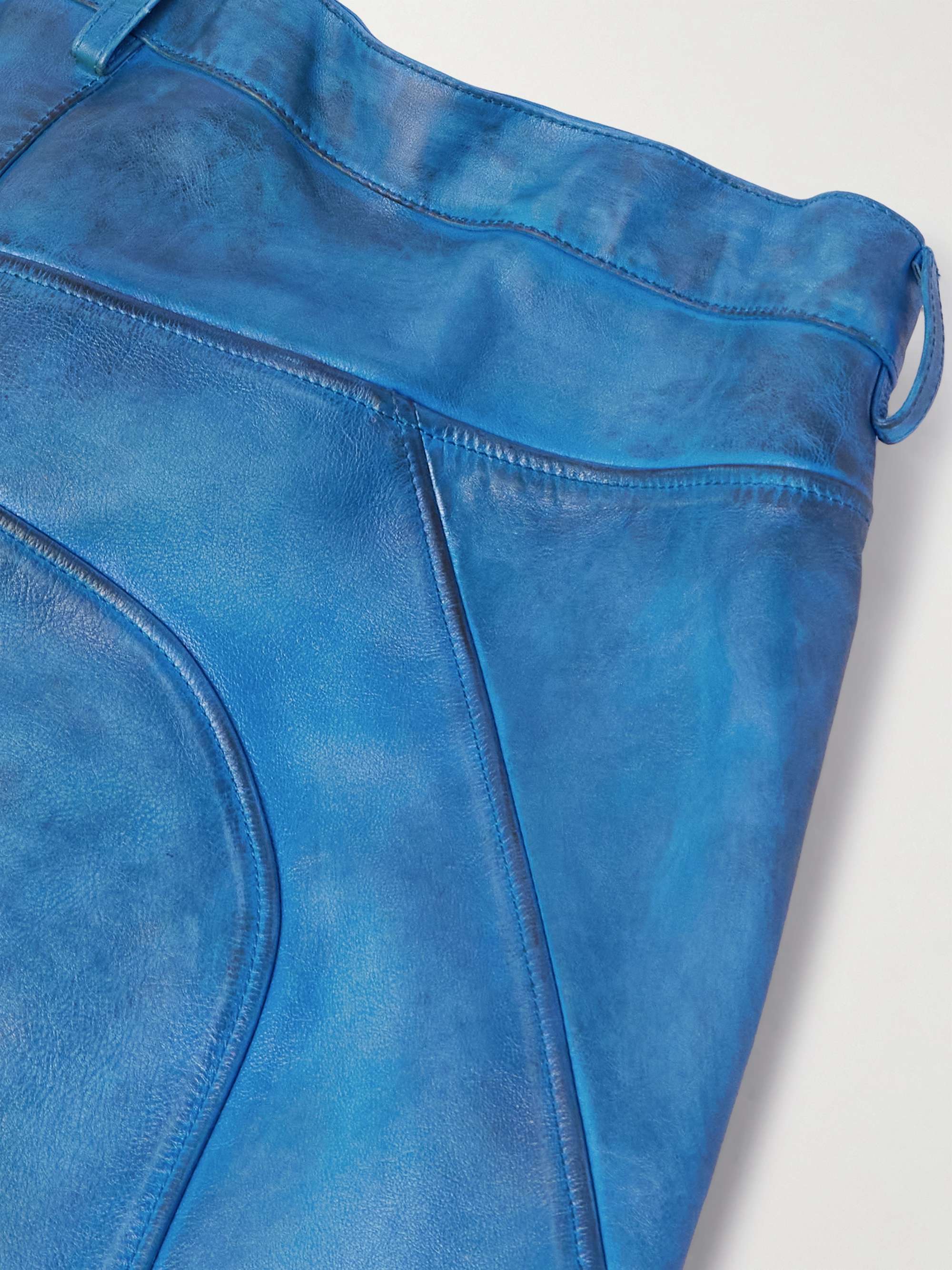 Biker Wide-Leg Panelled Leather Drawstring Trousers view