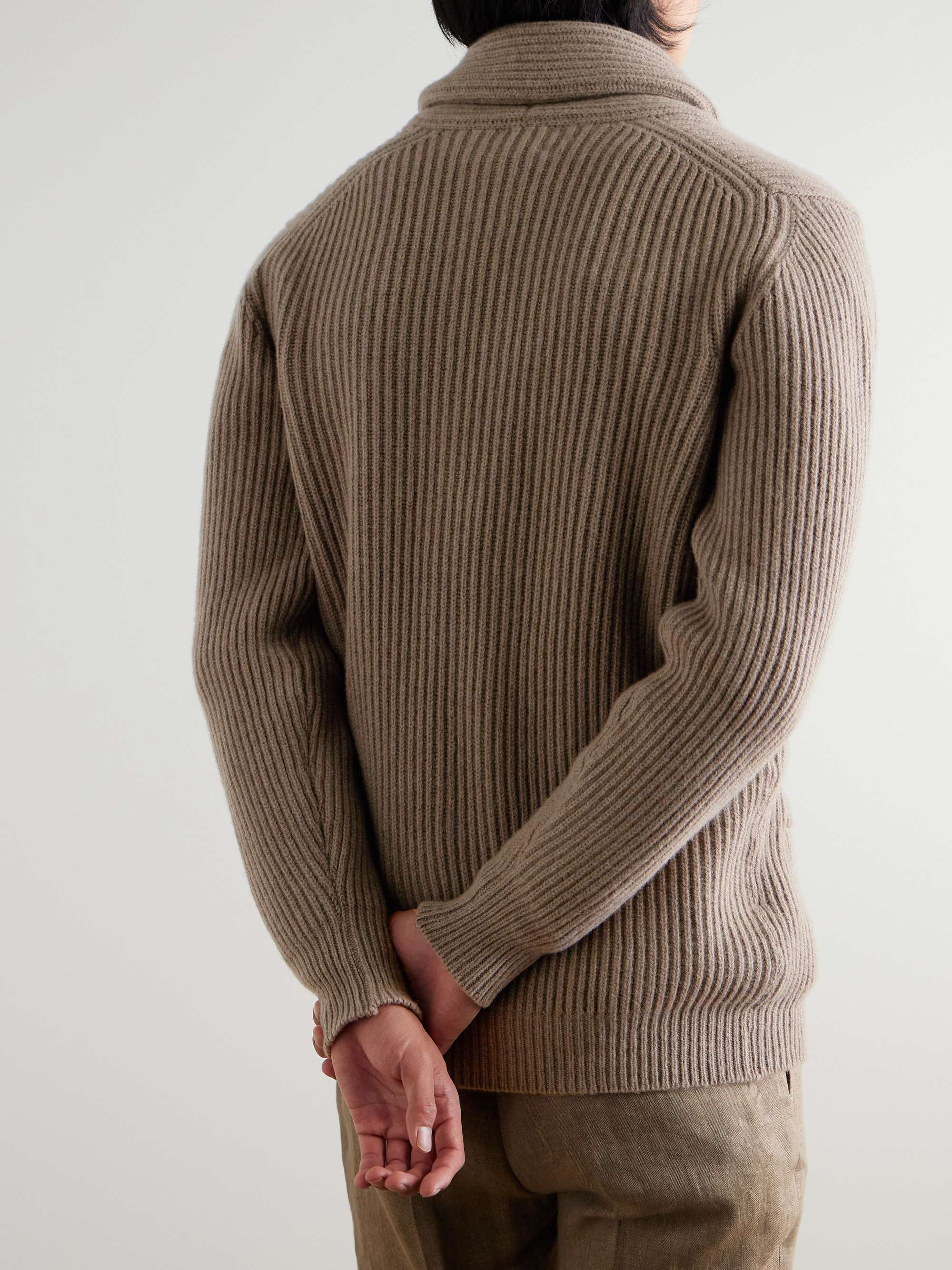 Shawl-Collar Ribbed Wool and Cashmere-Blend Cardigan view