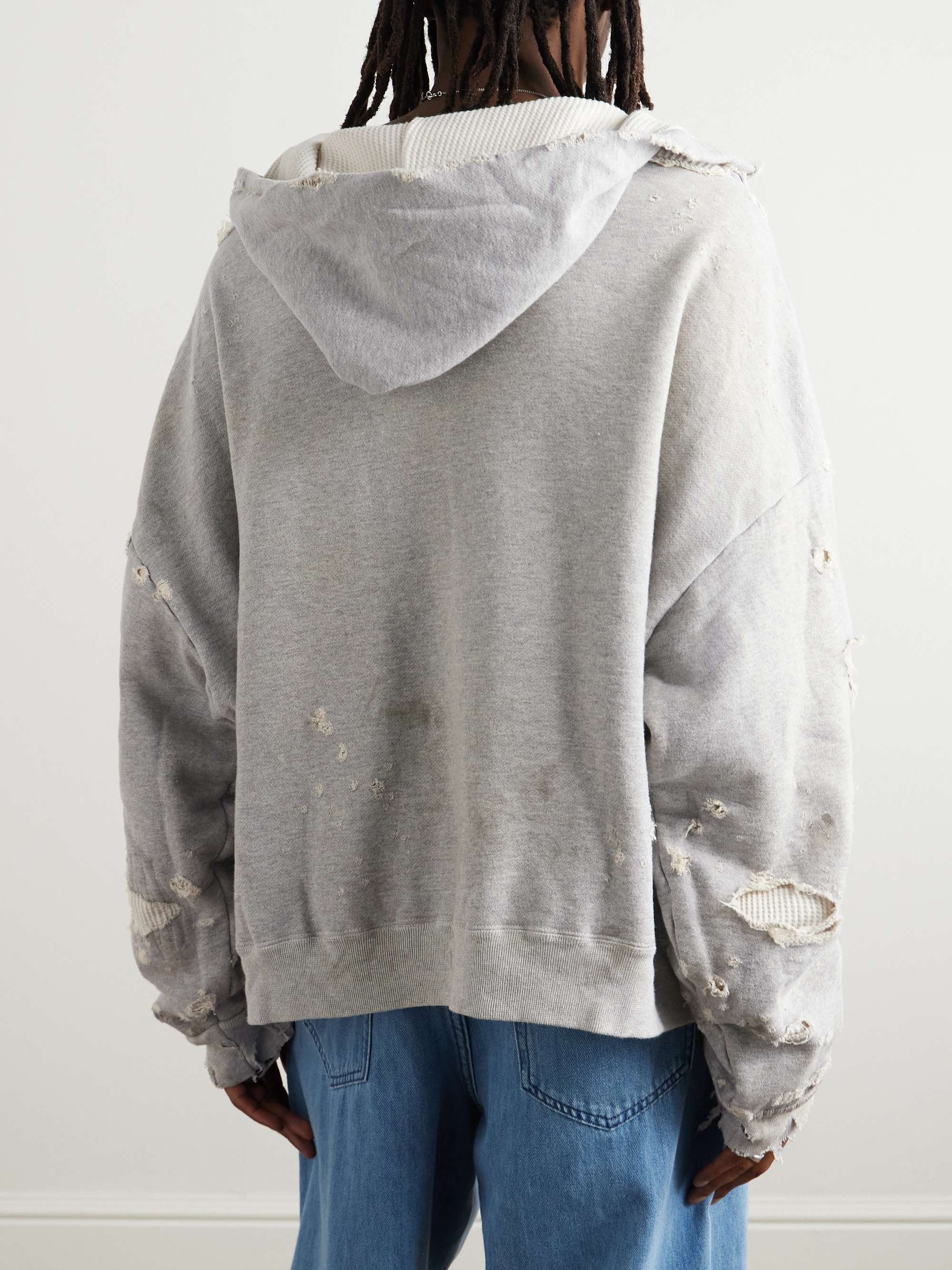 Distressed Cotton-Jersey Hoodie view