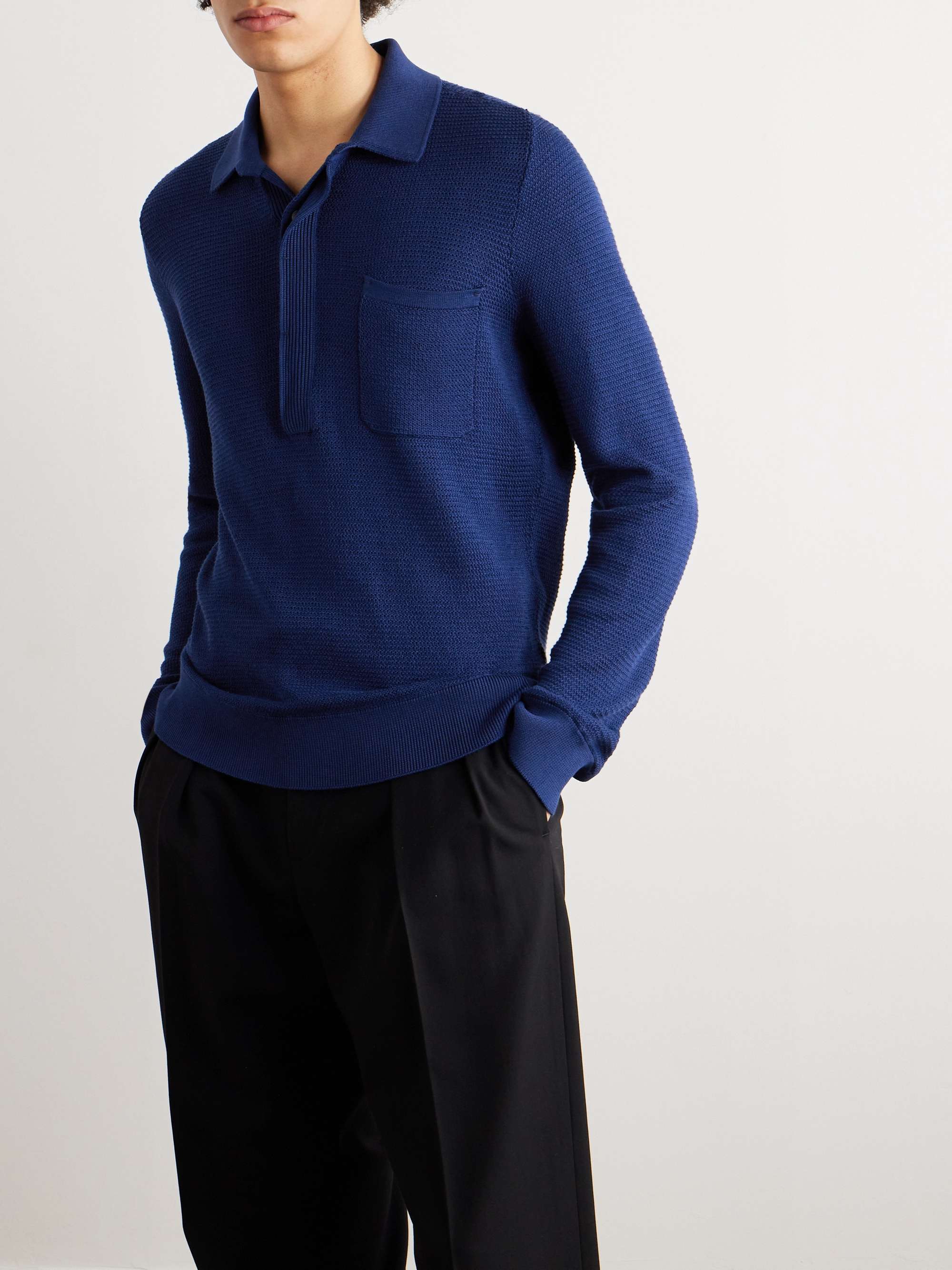 Textured Cotton and Mulberry Silk-Blend Polo Shirt view