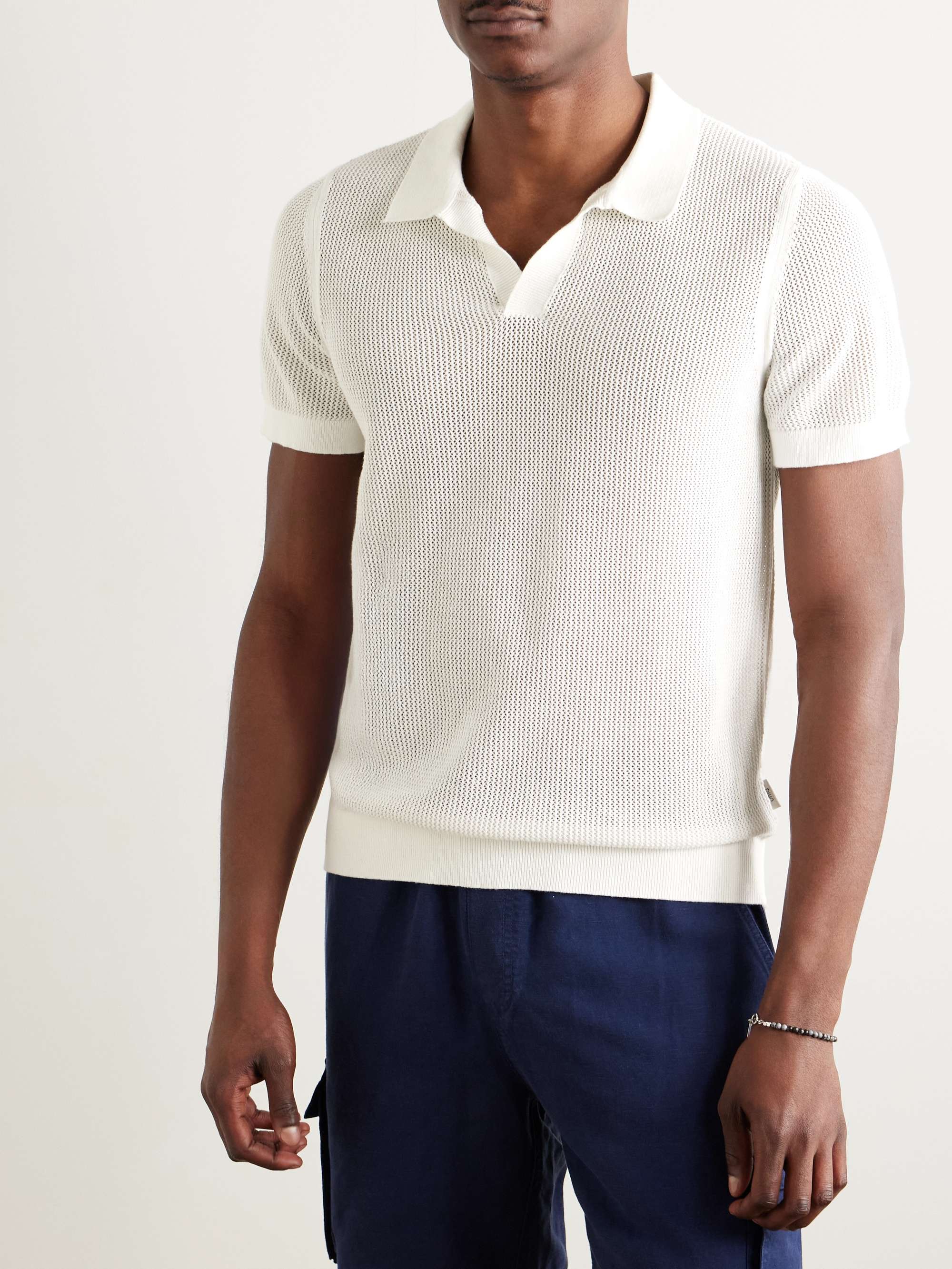 Johnny Crocheted Cotton-Blend Polo Shirt view