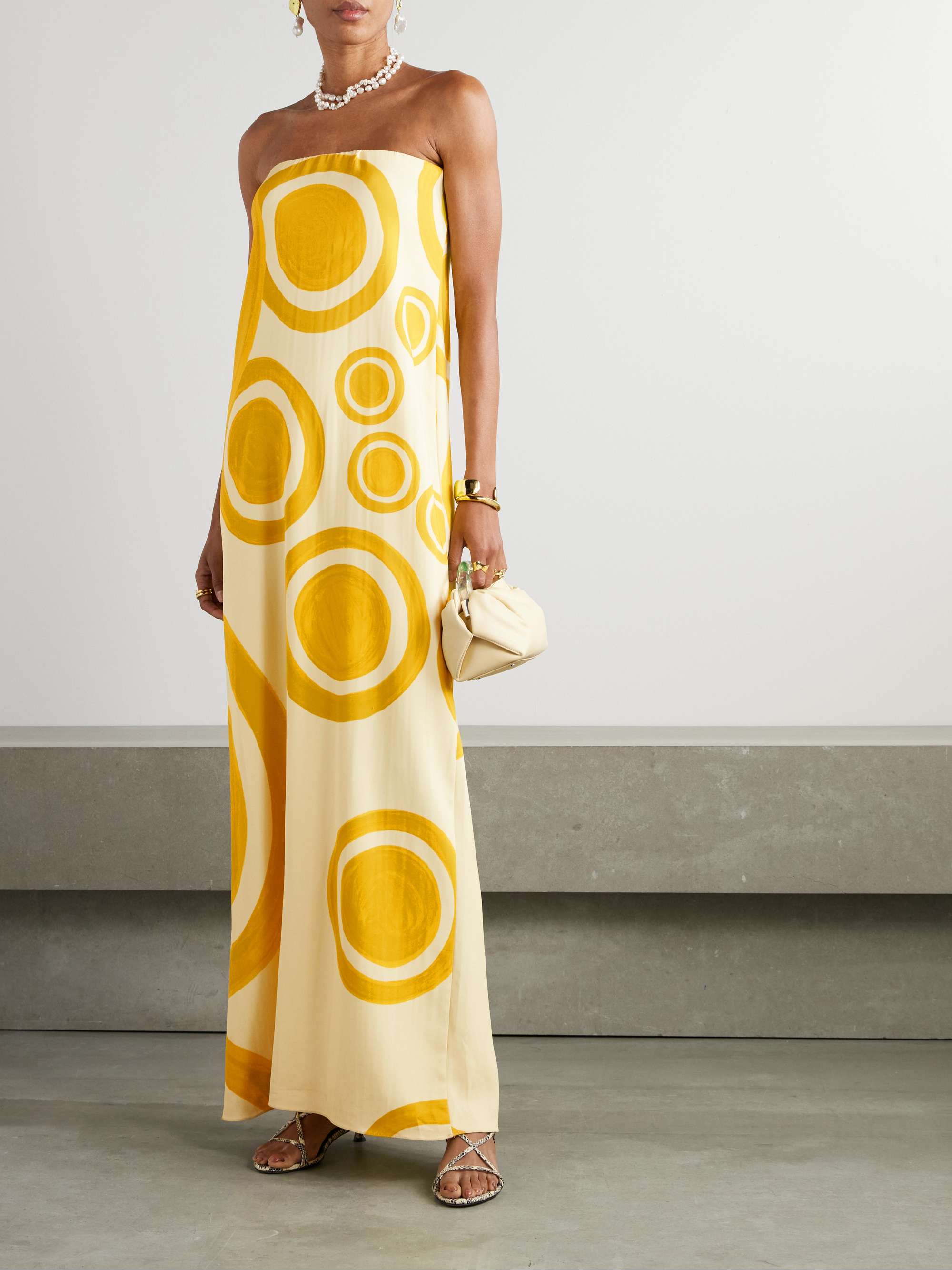 Theros strapless printed crepe de chine maxi dress view