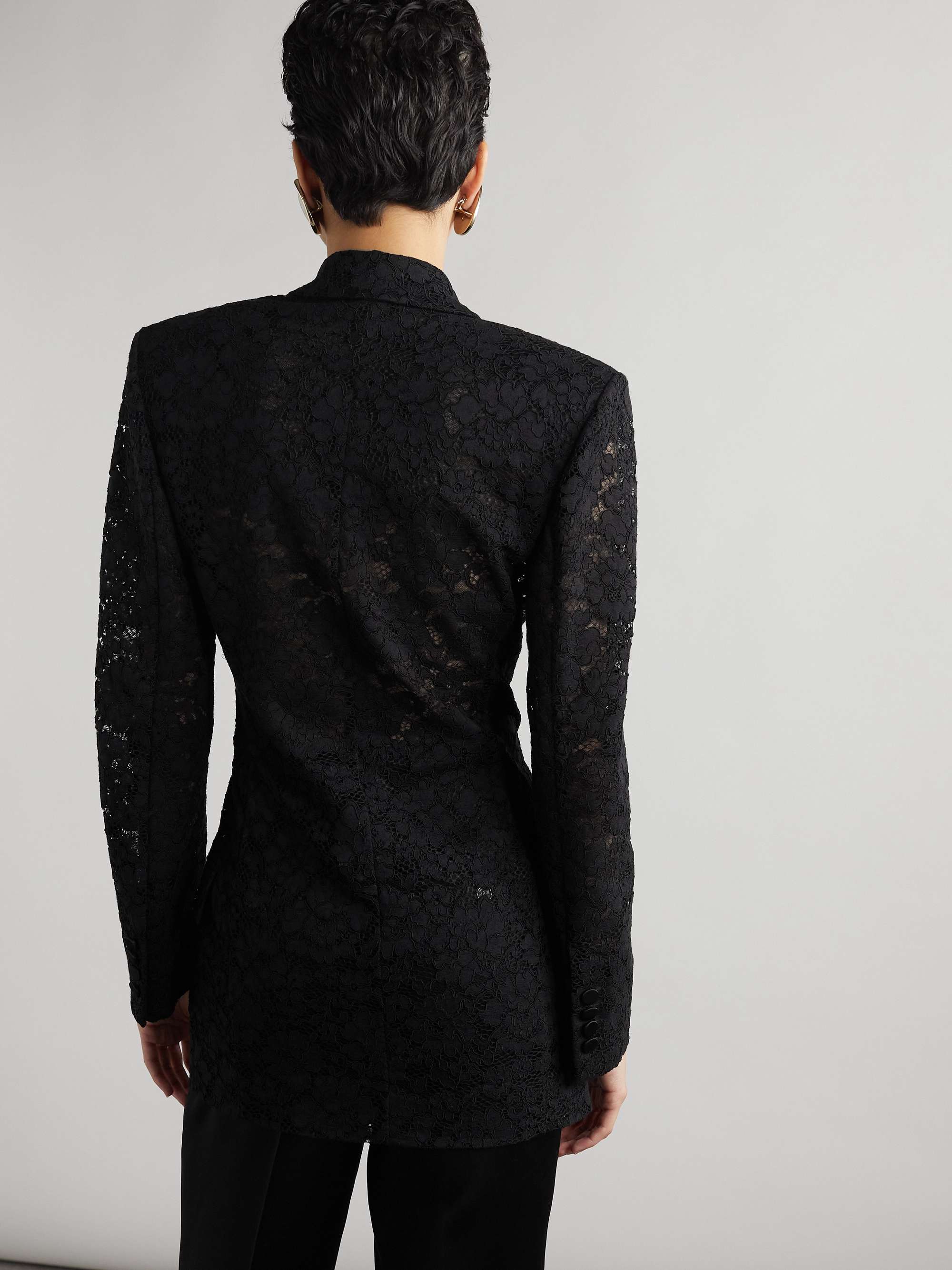 Double-breasted satin-trimmed lace blazer view