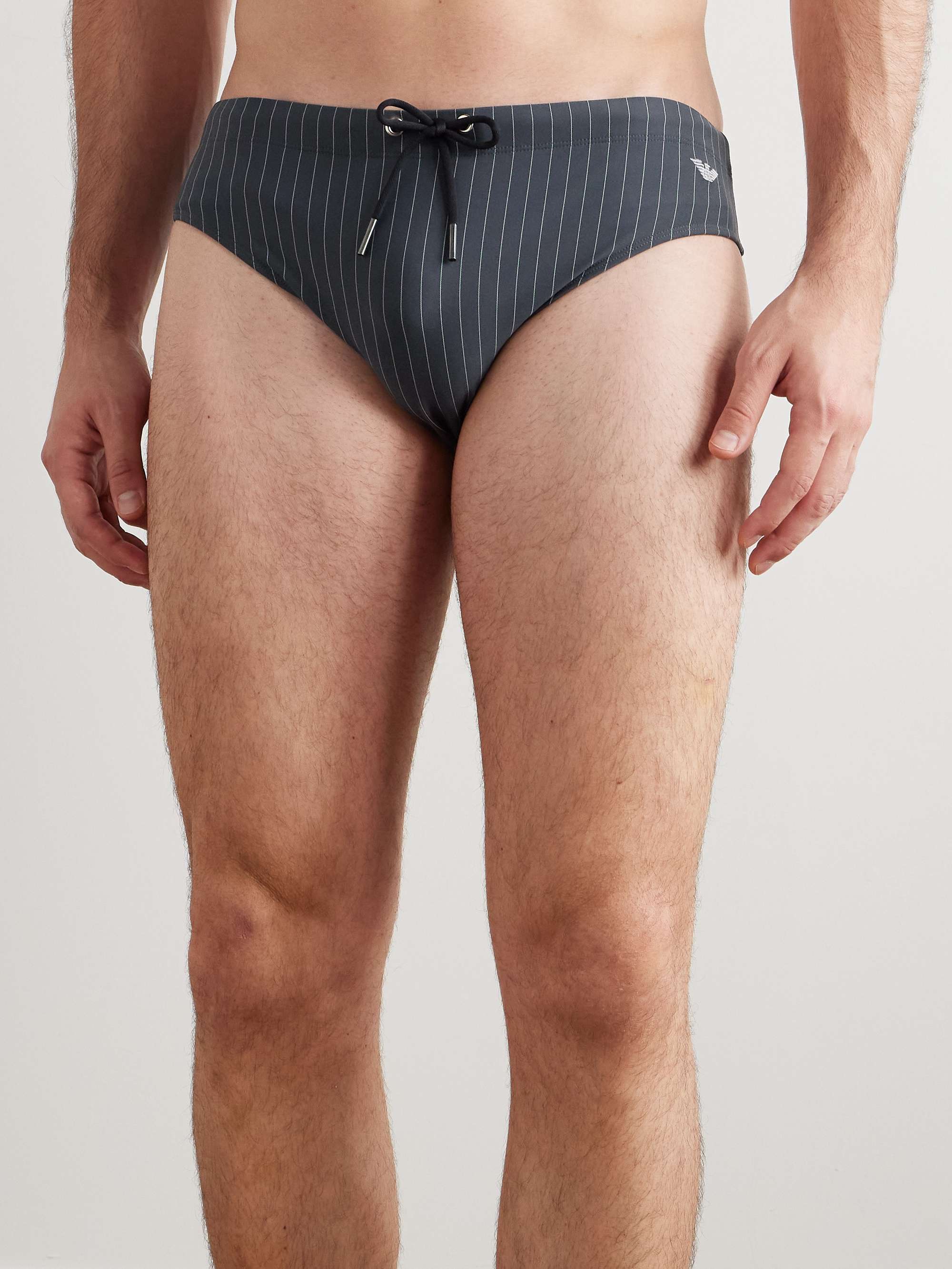 + Emporio Armani Pyla Logo-Embroidered Pinstriped Swim Briefs view