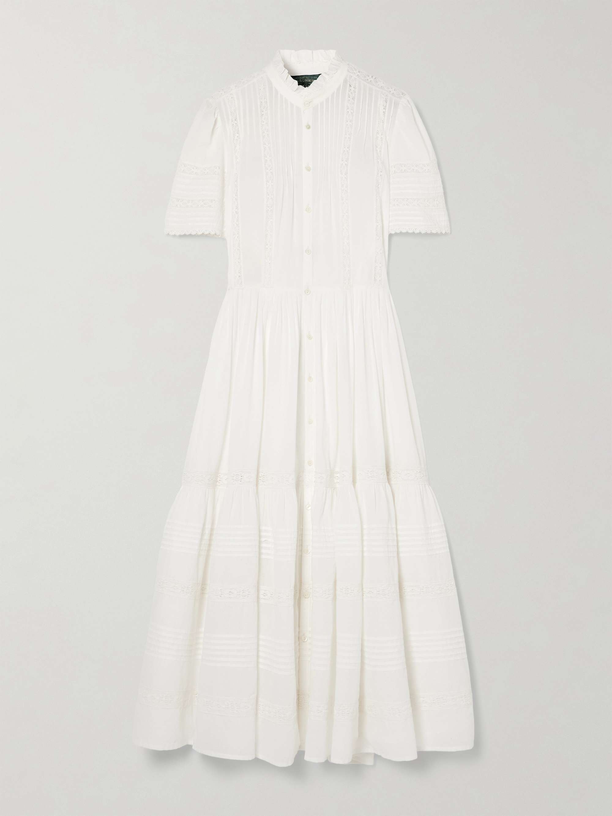 Lace-trimmed pintucked cotton midi dress hero visual