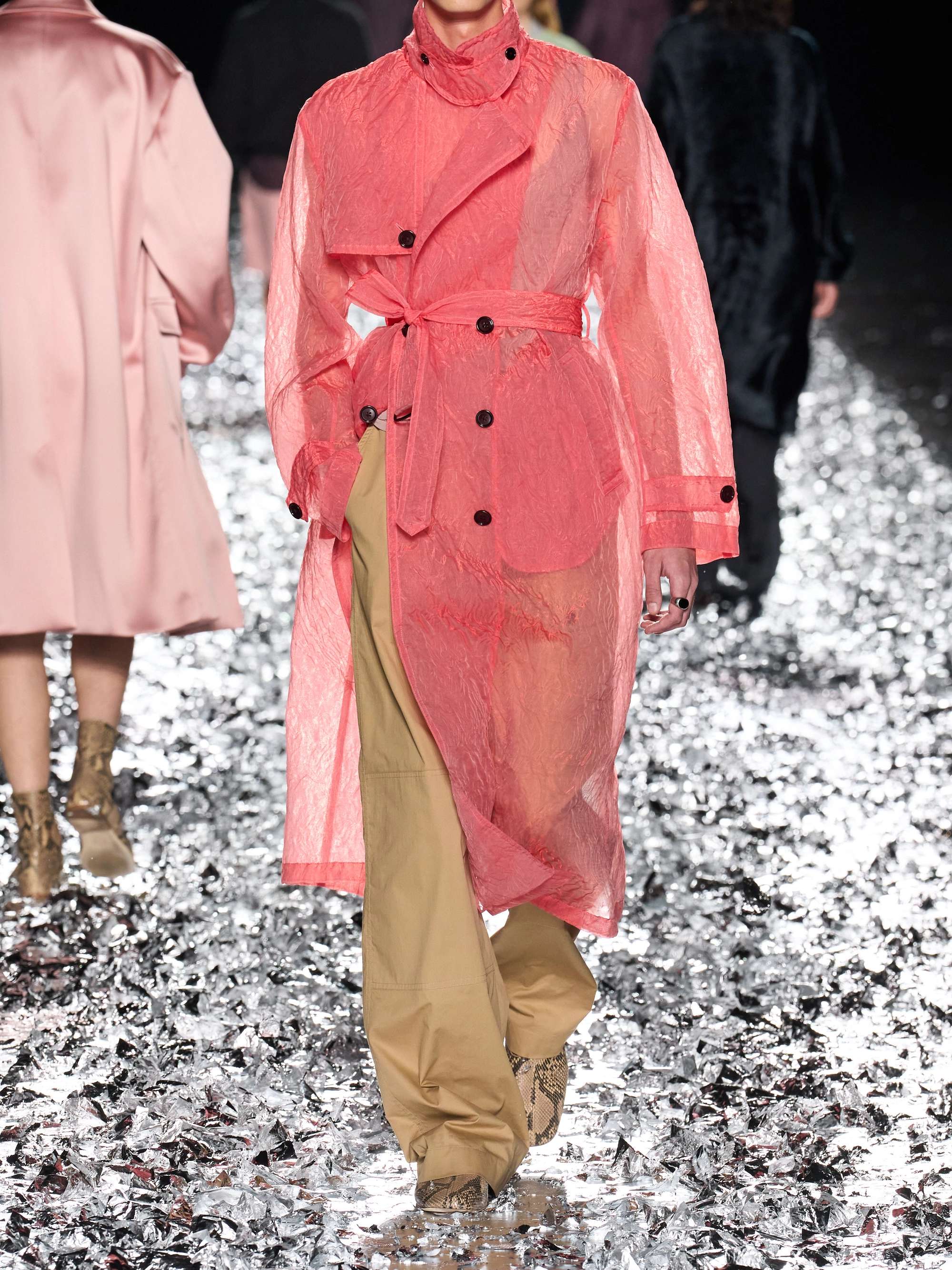 Belted double-breasted crinkled-organza trench coat view