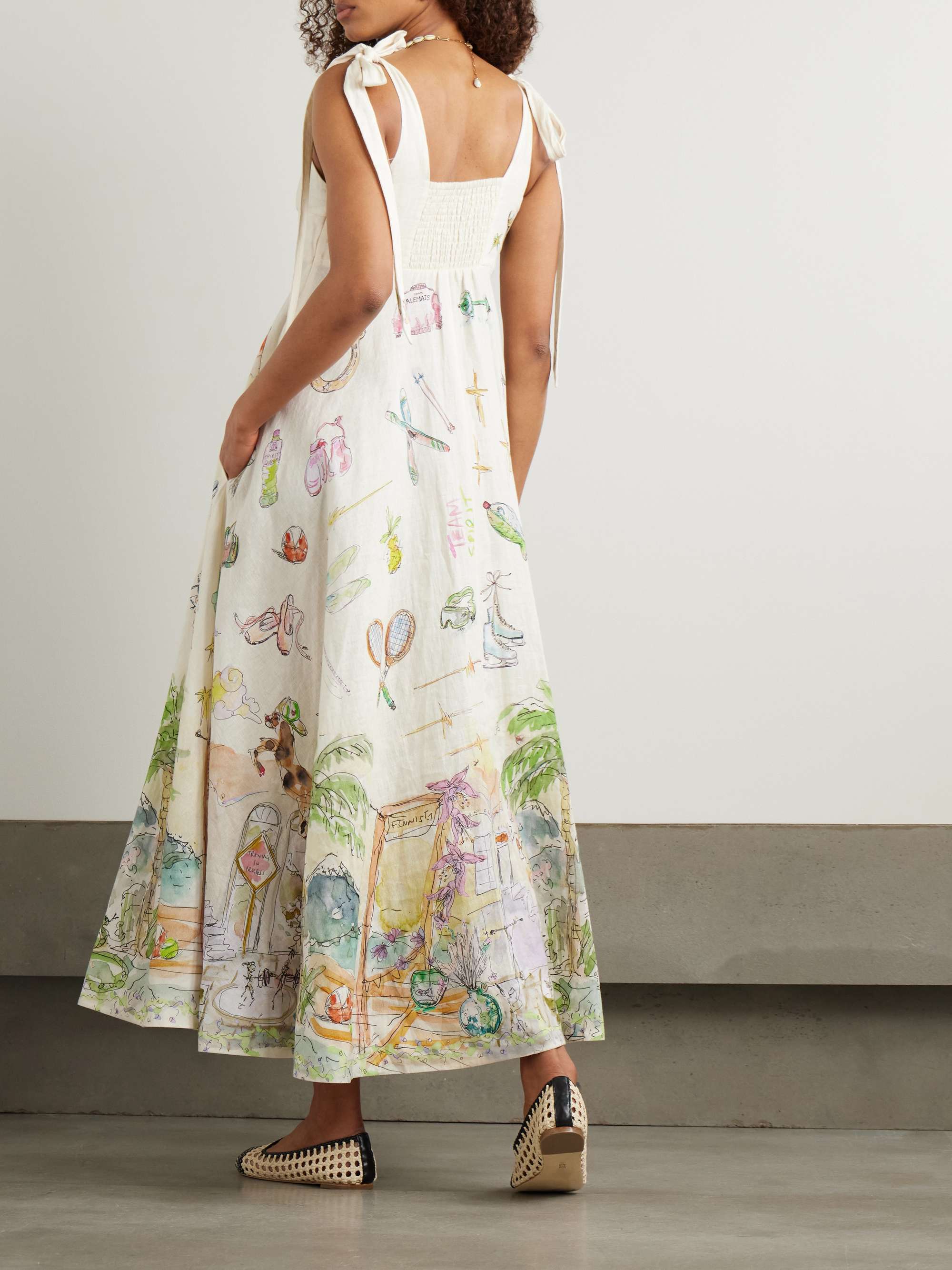 + Anouk Colantoni Ballet tie-detailed printed shirred linen dress view