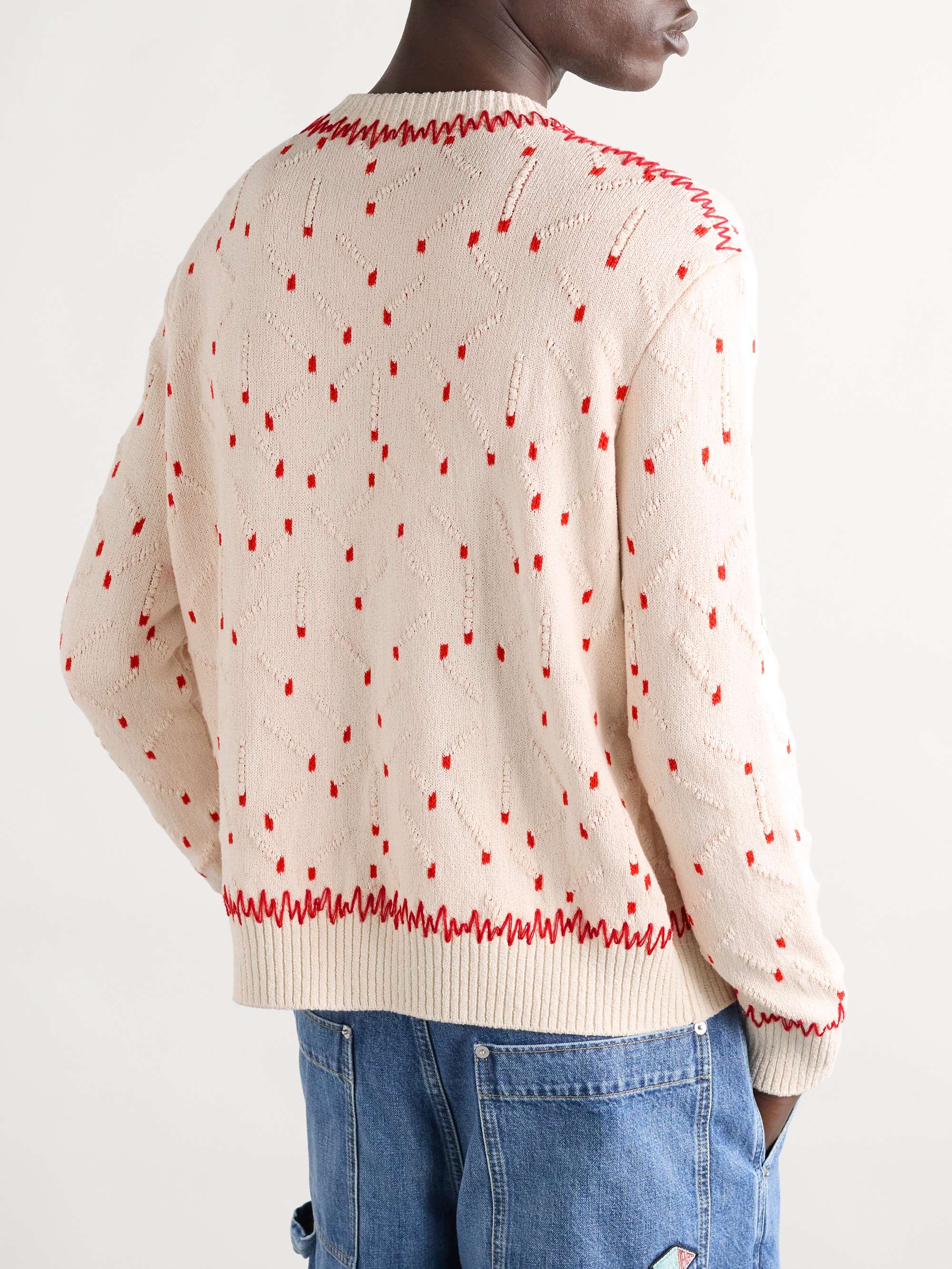 Embroidered Jacquard-Knit Cotton-Blend Chenille Sweater view