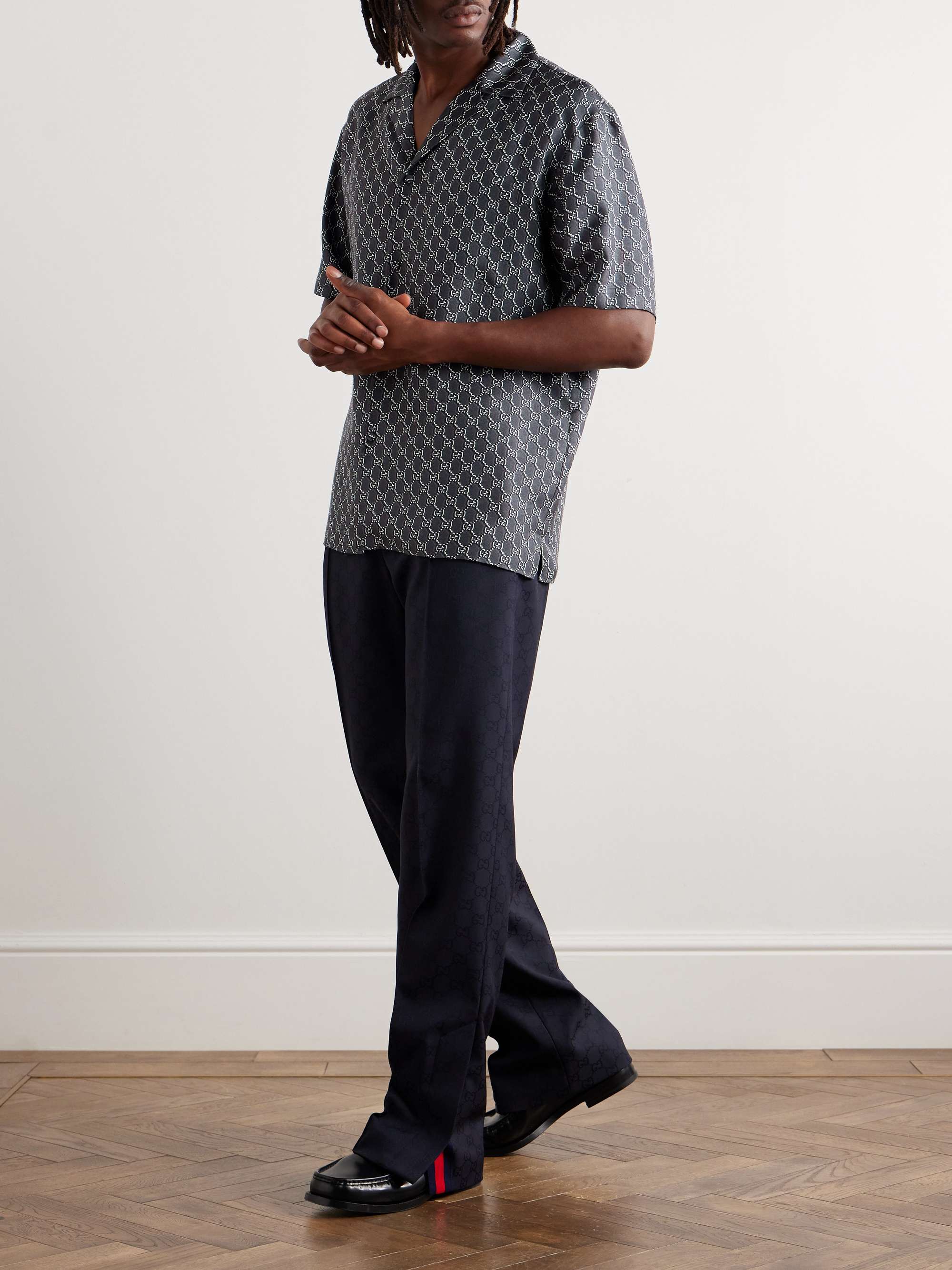 Camp-Collar Logo-Print Silk Shirt view