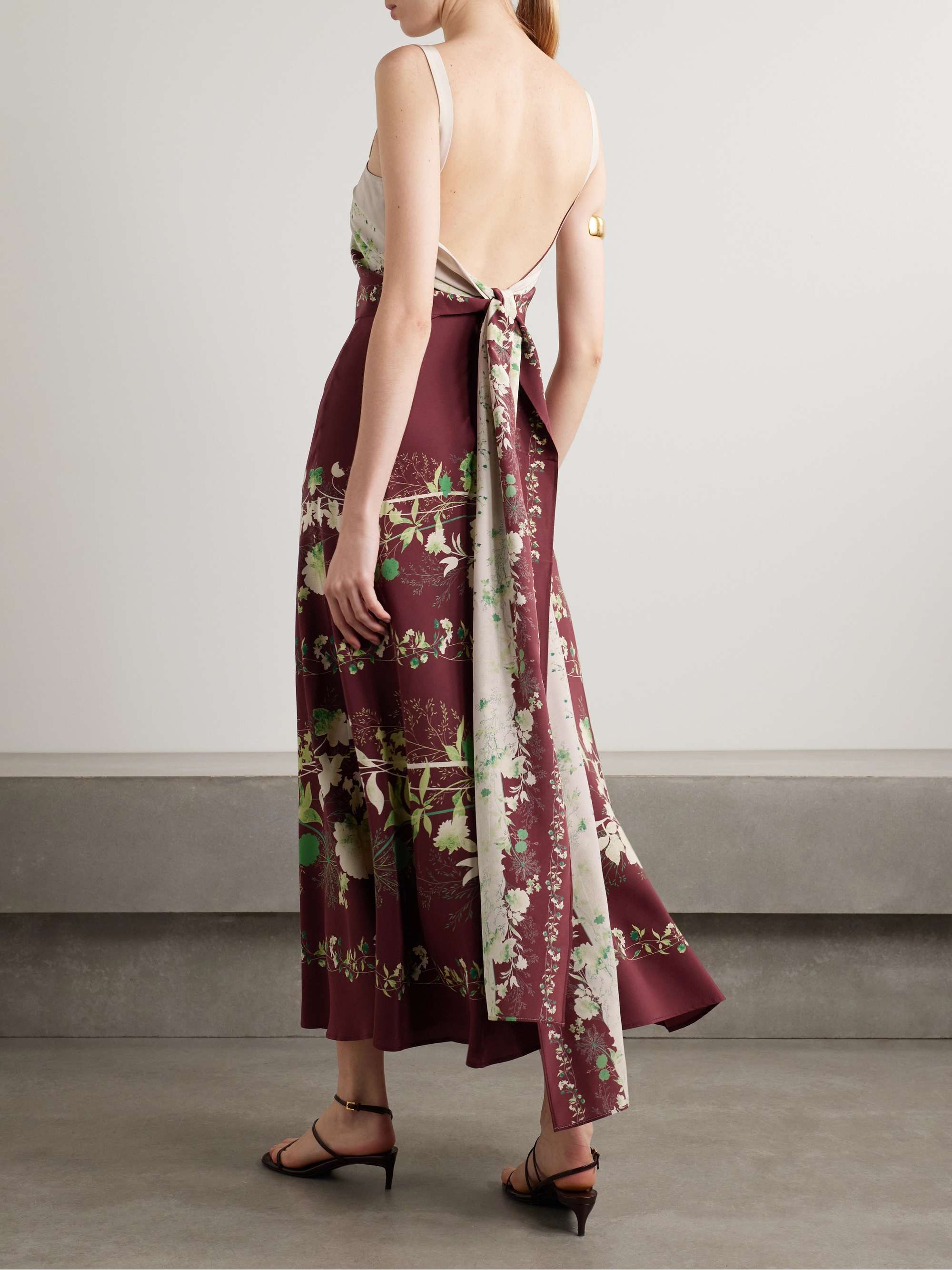 Draped floral-print silk crepe de chine midi dress view