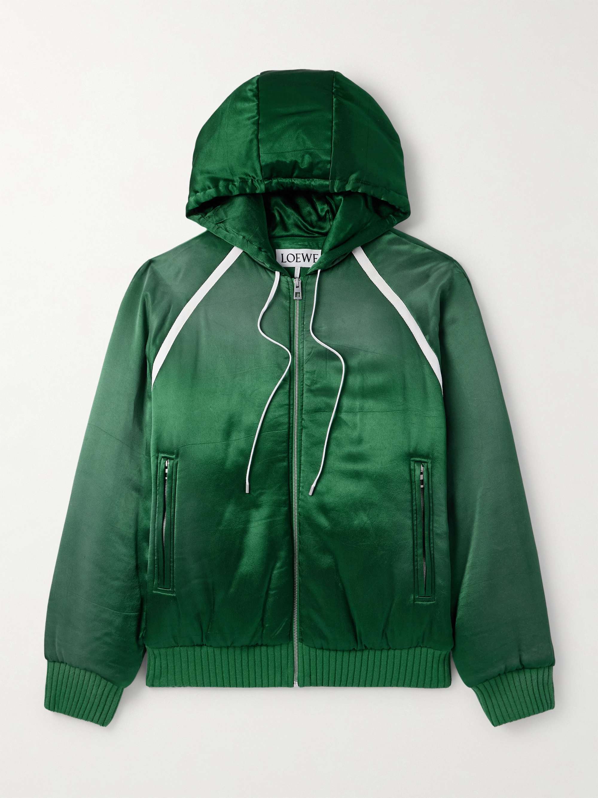 Oversized Grosgrain-Trimmed Padded Satin Hooded Track Jacket hero visual