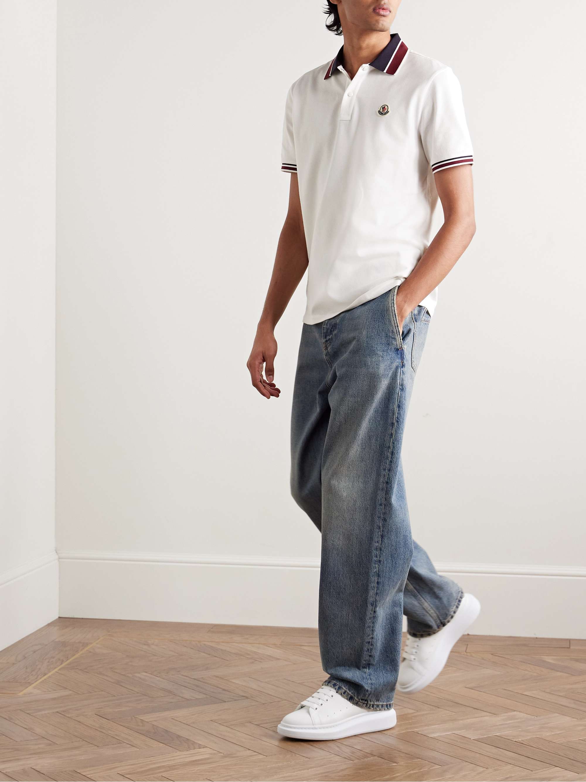 Logo-Appliquéd Contrast-Tipped Cotton-Piqué Polo Shirt view