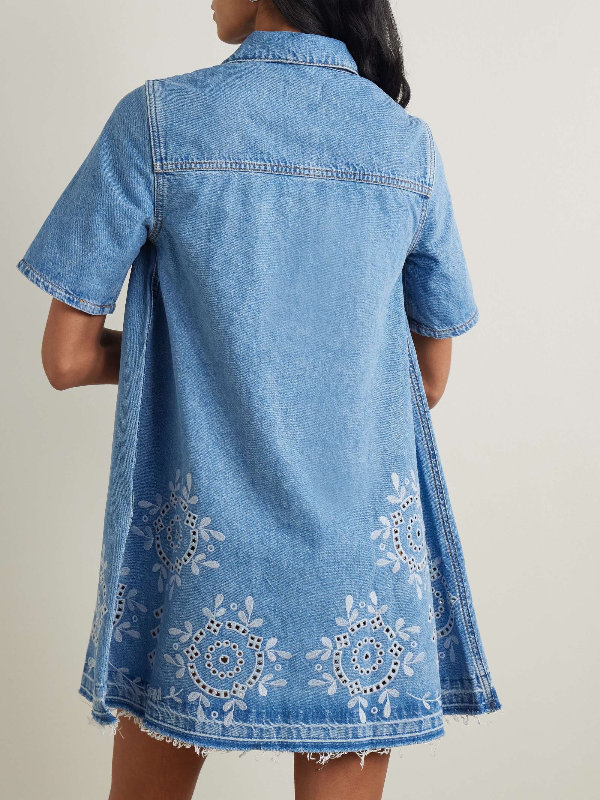 Frayed broderie anglaise denim mini shirt dress view