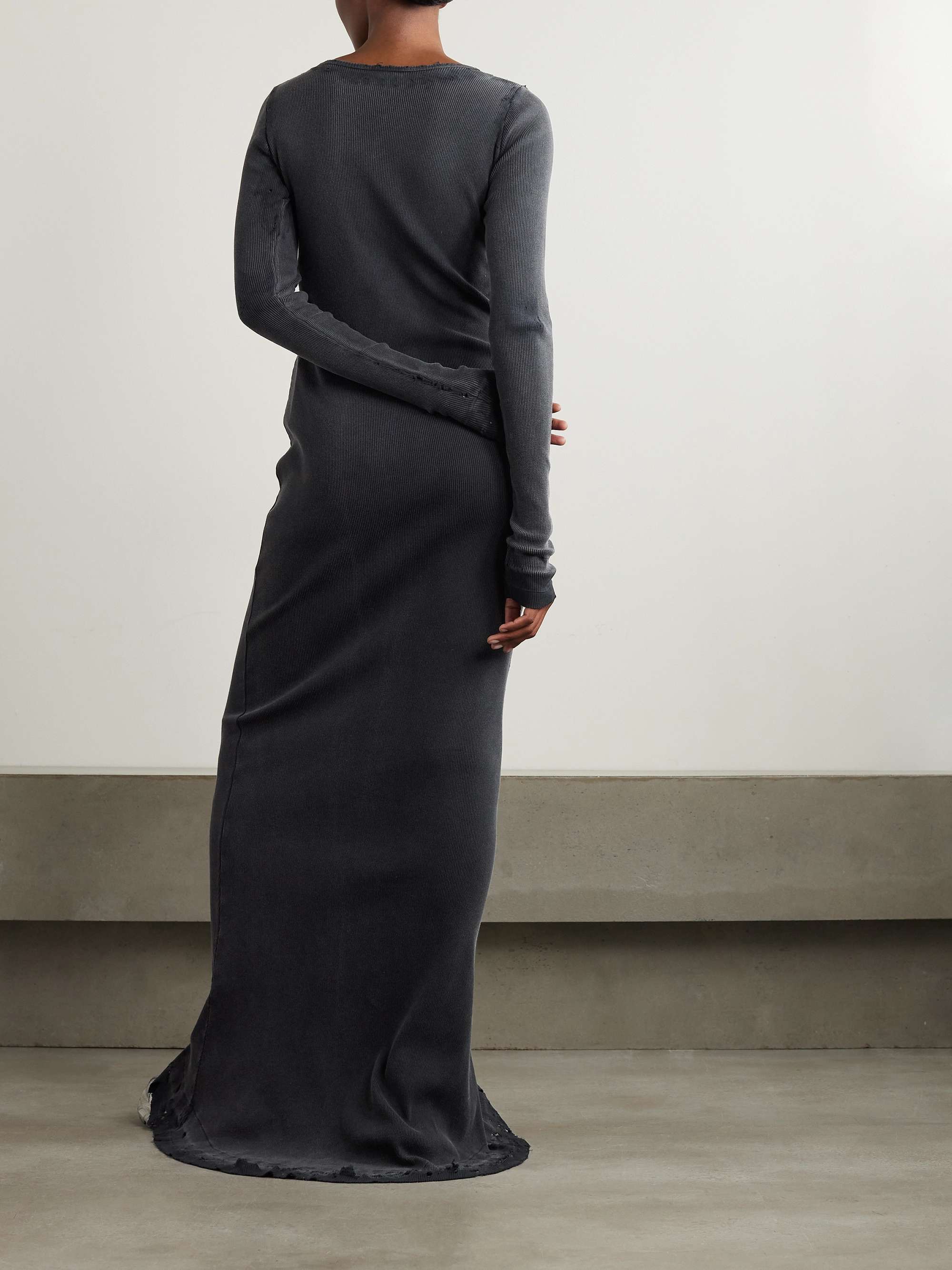 Distressed lace-trimmed ribbed cotton-jersey maxi dress view