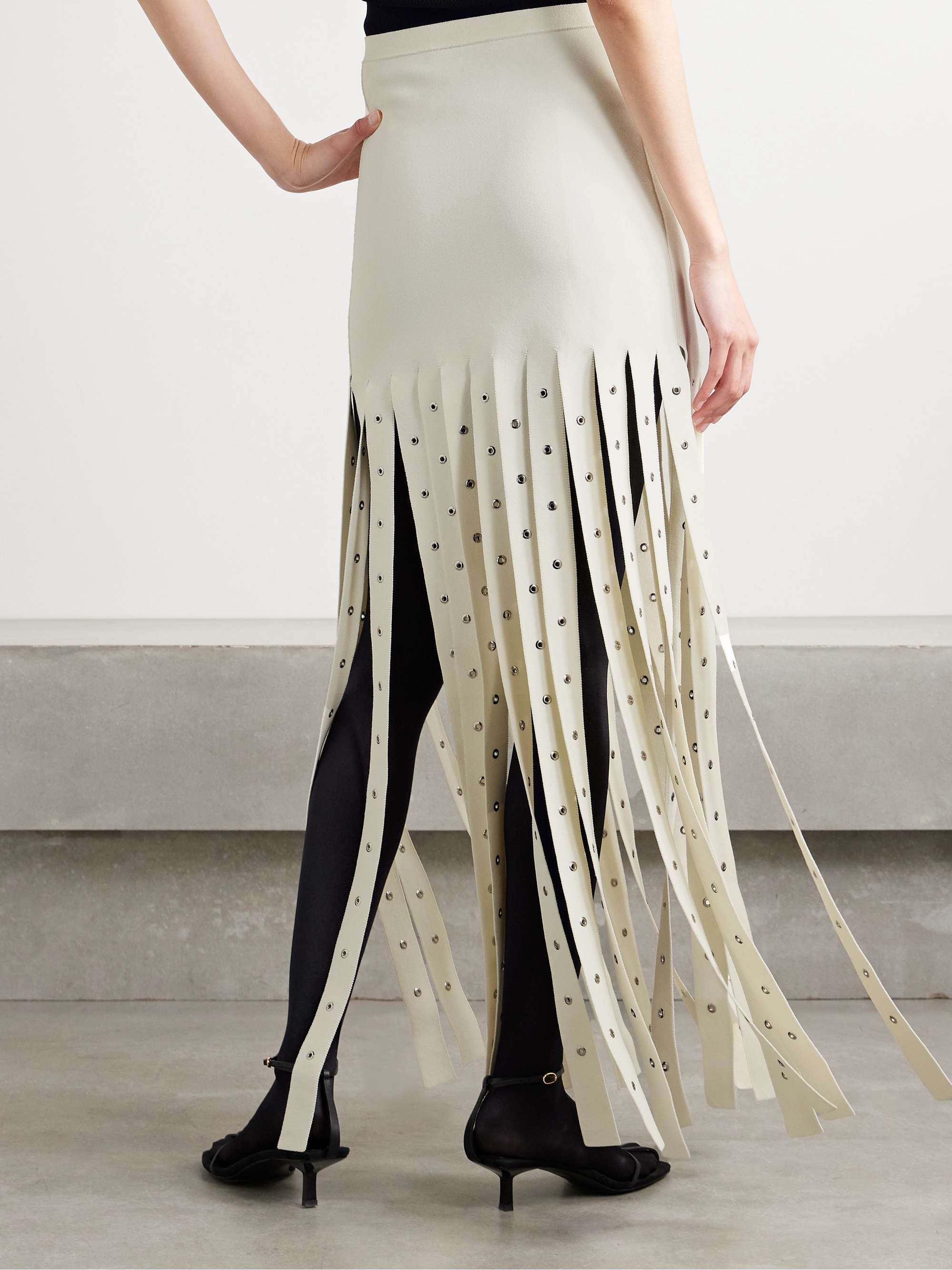 Effe eyelet-embellished fringed stretch-knit maxi skirt view