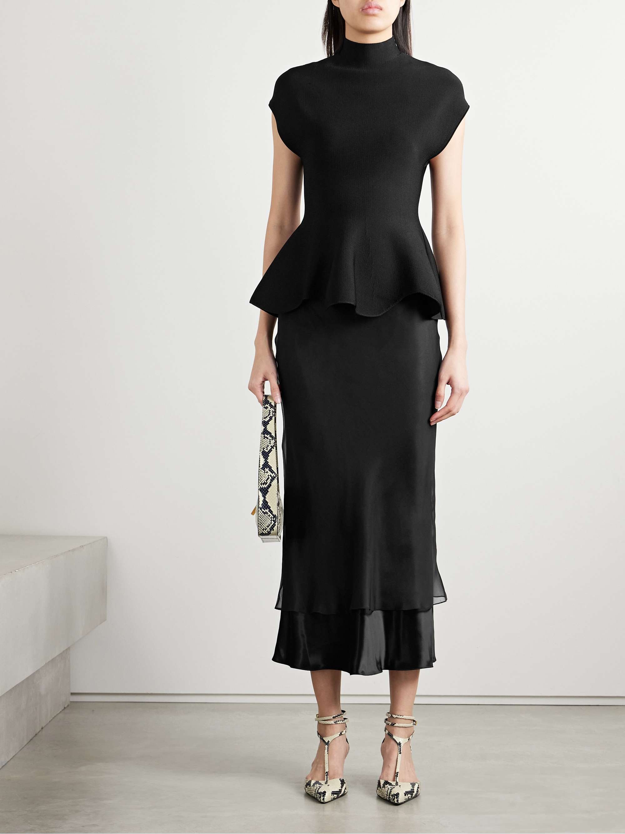 Monina layered satin and organza midi skirt view